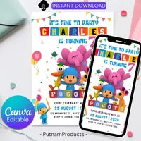 Editable Pocoyo Birthday invitation Pocoyo Invitation Pocoyo Party Kids Invite Printable and Editable Digital Kids Birthday Party Template