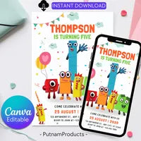 Editable Number blocks, Birthday Invitation, Printable Birthday Party Invite, Digital Kid Party Invite, Number Inspired Birthday Invitation