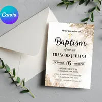 Editable Boho Blush Baptism  Invitation, Christening Invite, Religious Cross, Boho Blush Christening Invite, Pink Girls Baptism Invitation