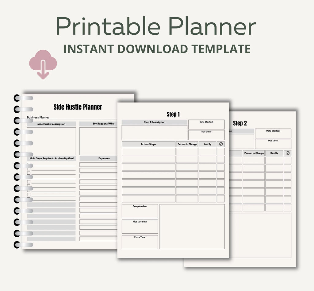 Printable Side Hustle Planner, Side Hustle Tracker, Side Hustle Organizer, Side Job Tracker Template, Business Organizer, Instant Download