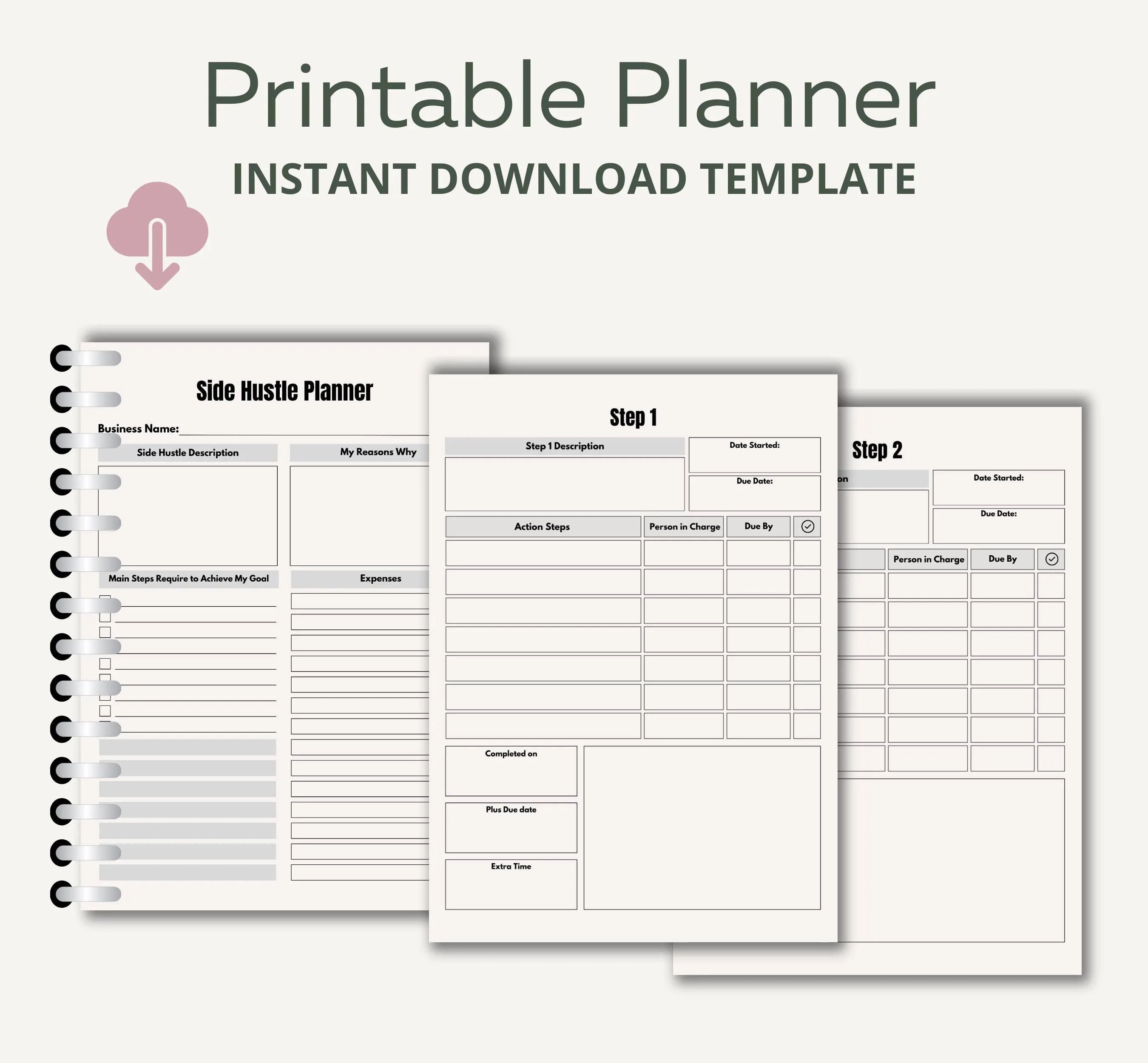 Printable Side Hustle Planner, Side Hustle Tracker, Side Hustle Organizer, Side Job Tracker Template, Business Organizer, Instant Download