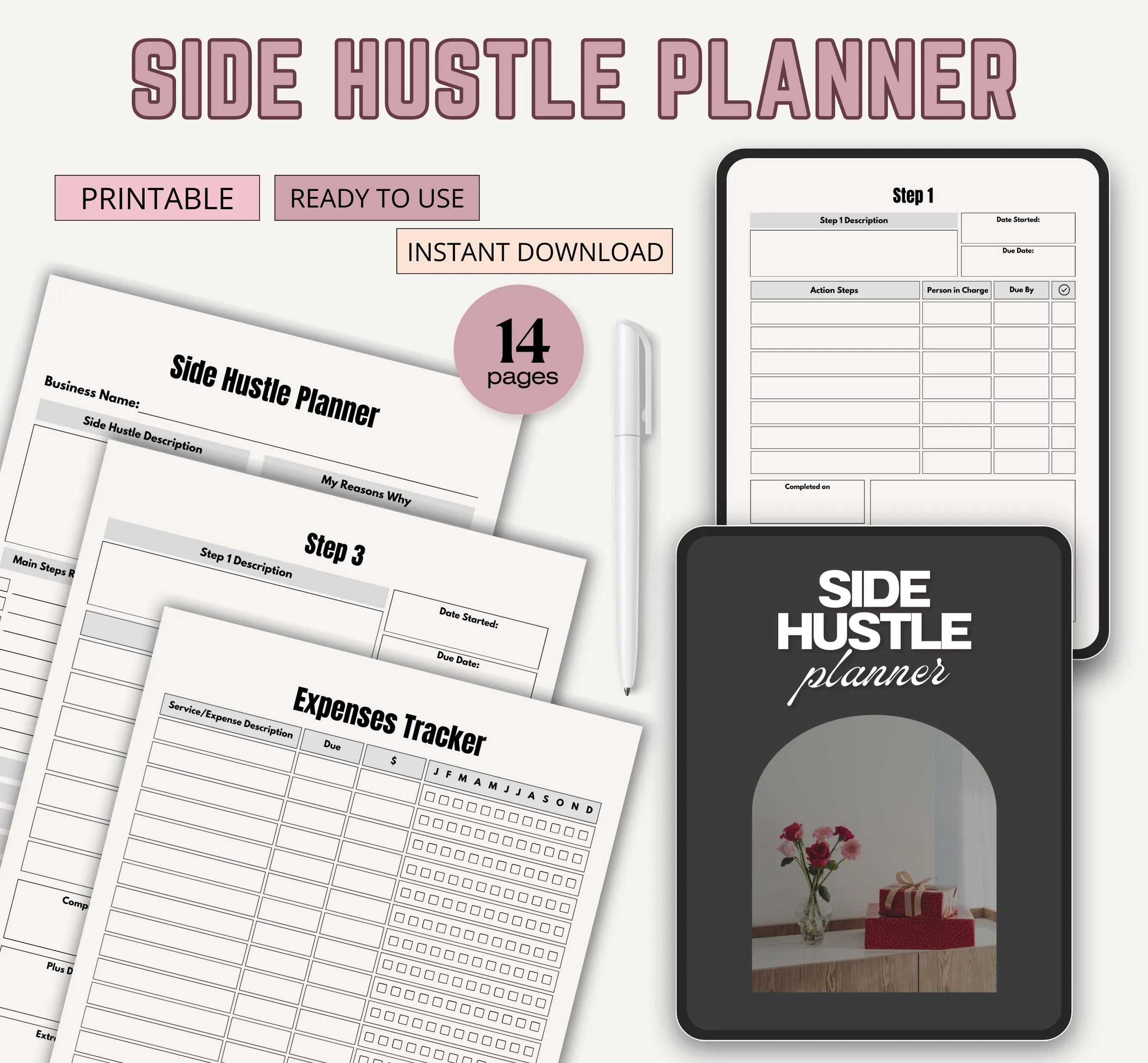 Printable Side Hustle Planner, Side Hustle Tracker, Side Hustle Organizer, Side Job Tracker Template, Business Organizer, Instant Download