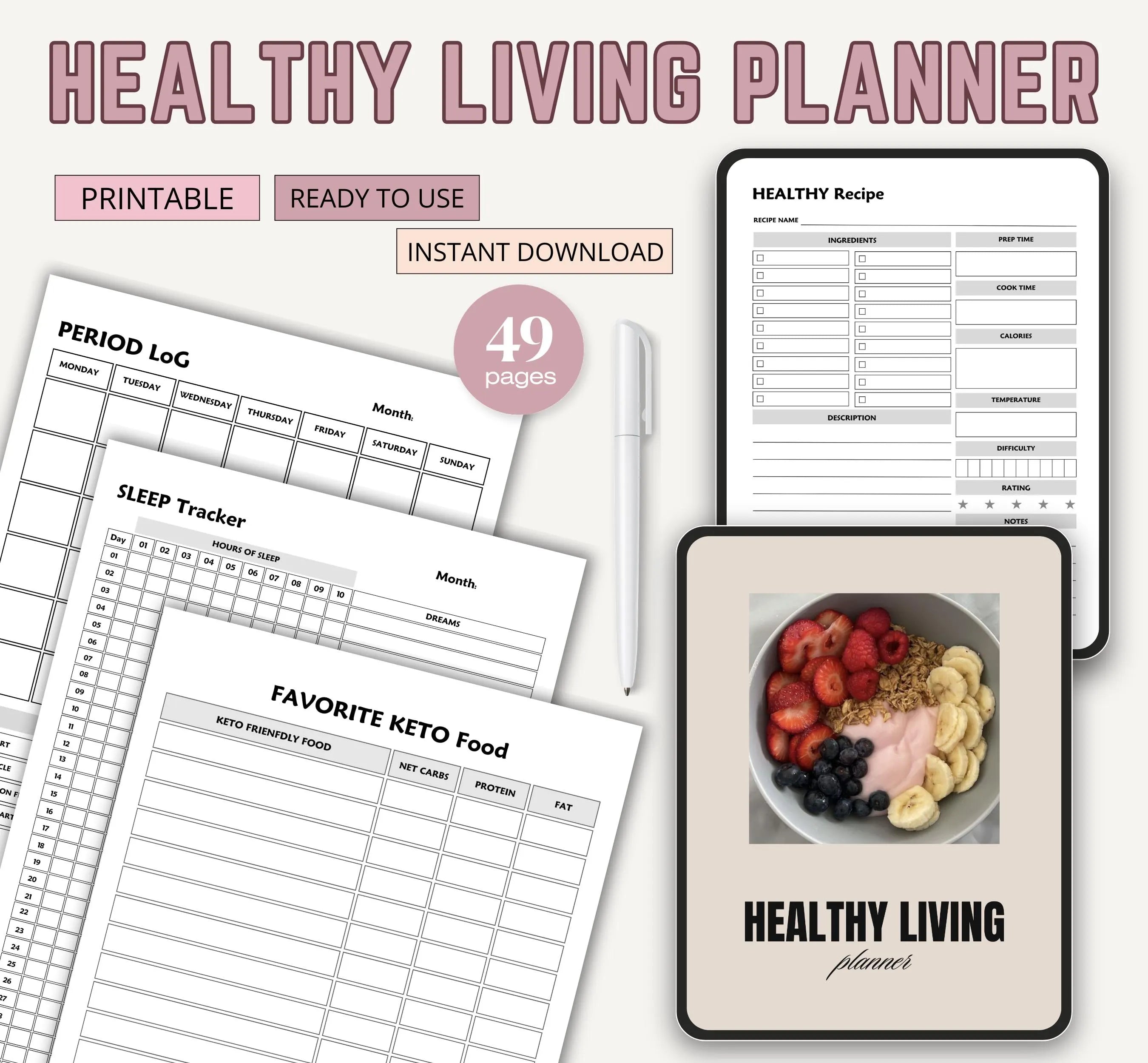 Healthy Living Planner Printable, Healthy Lifestyle Tracker, Fitness Planner, Activity Tracker, Daily Exercise Log, Wellness Worksheet