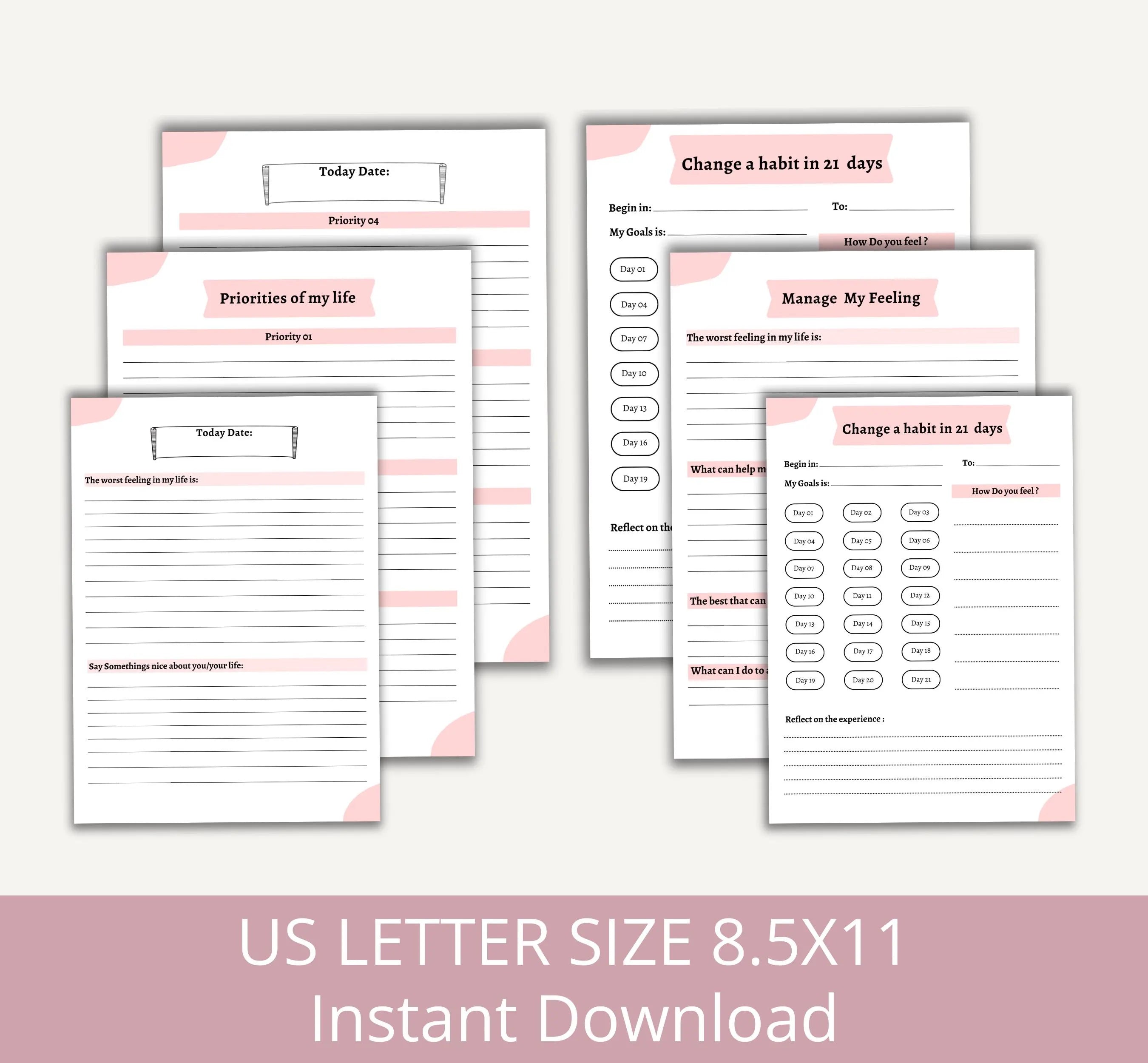 Printable Gratitude Journal, Mindfulness Wellness and Habit Tracker, Gratitude Journal, Daily Gratitude Reflection Journal, Instant Download