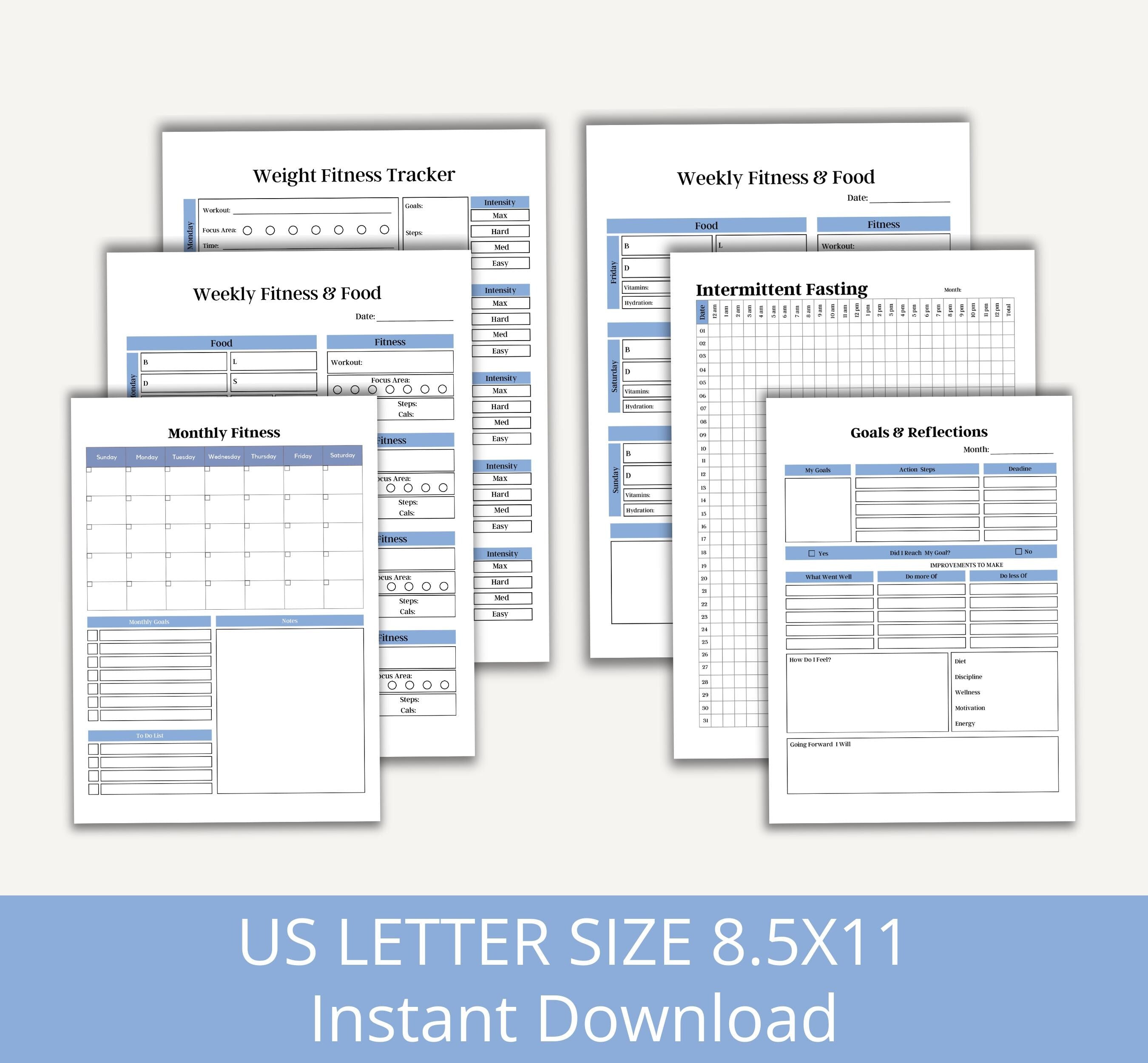 Digital Health & Fitness Planner, Printable Workout Planner, Fitness Journal Template, Weight Loss Tracker, Better Health Care Template