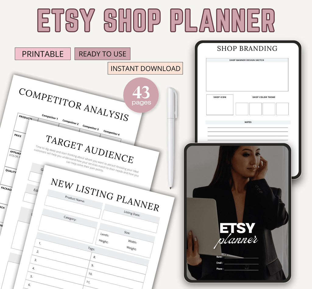 Printable Etsy Shop Planner, Etsy products planner, Etsy Shop Organizer, Selling on Etsy Made easy Planning Template, Instant Download