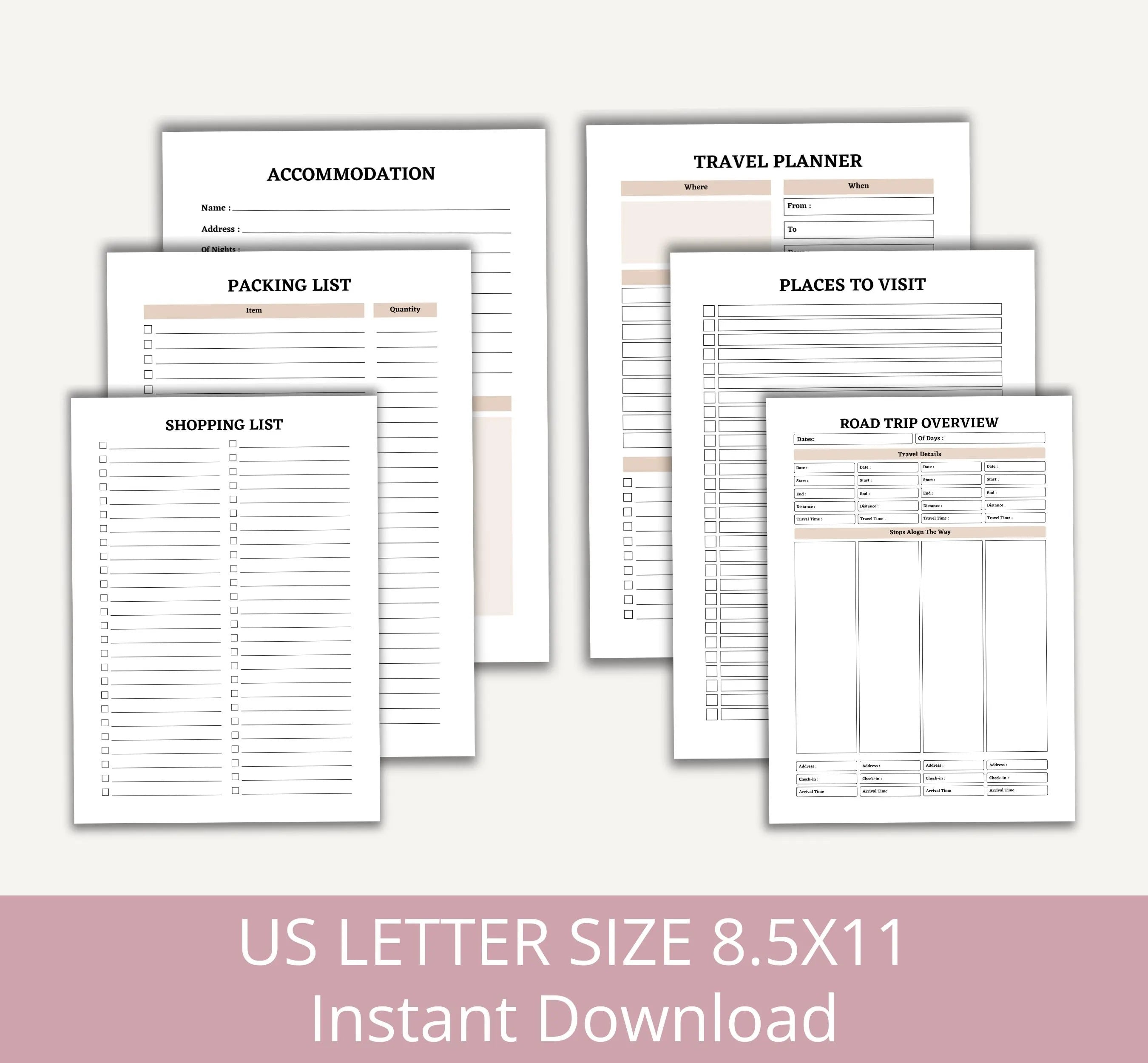 Travel Planner Template, Trip Itinerary Printable Travel Guide, Travel Agent Planner, Holiday Honeymoon Vacation Planner, Travel Organizer