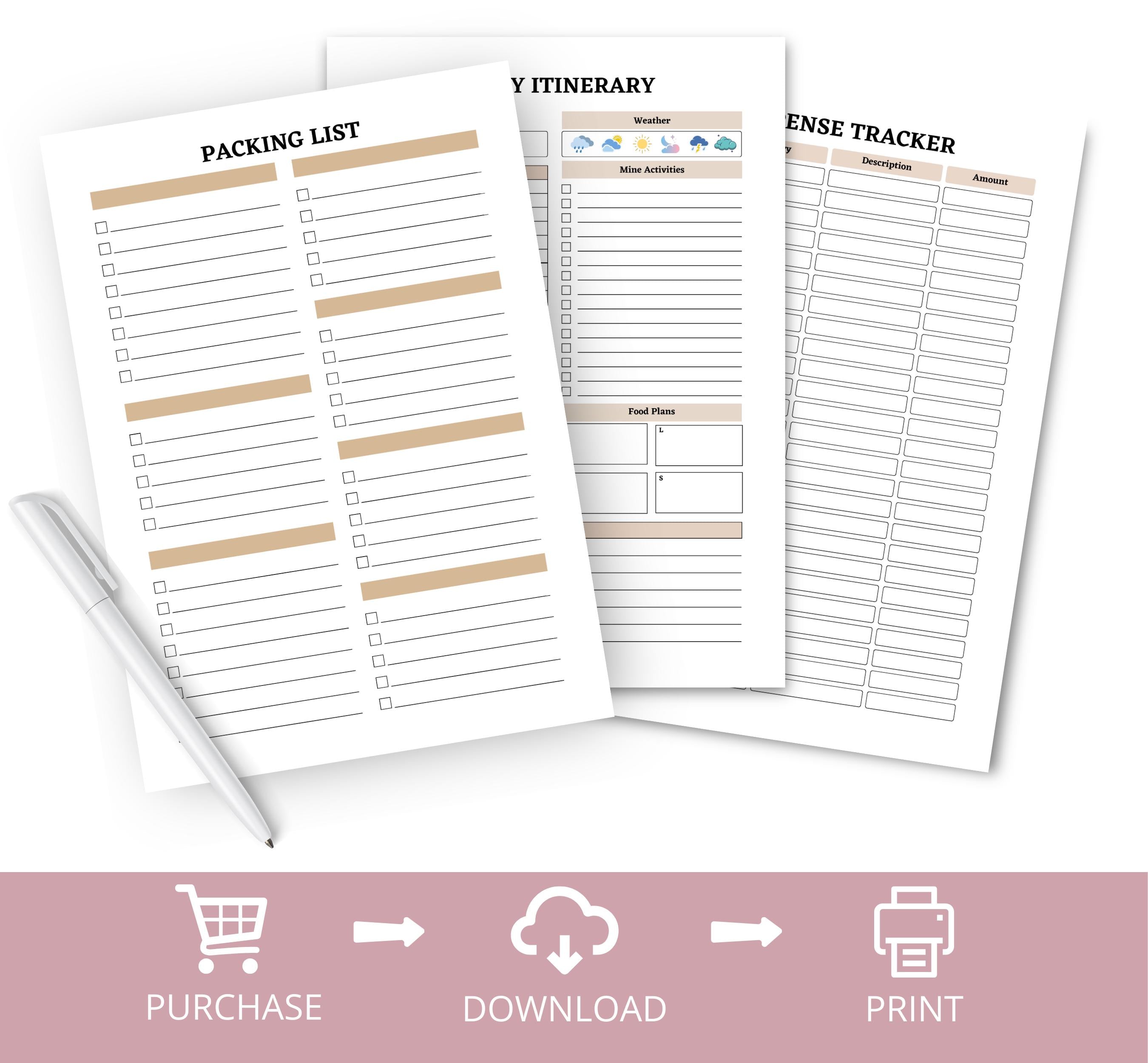 Travel Planner Template, Trip Itinerary Printable Travel Guide, Travel Agent Planner, Holiday Honeymoon Vacation Planner, Travel Organizer