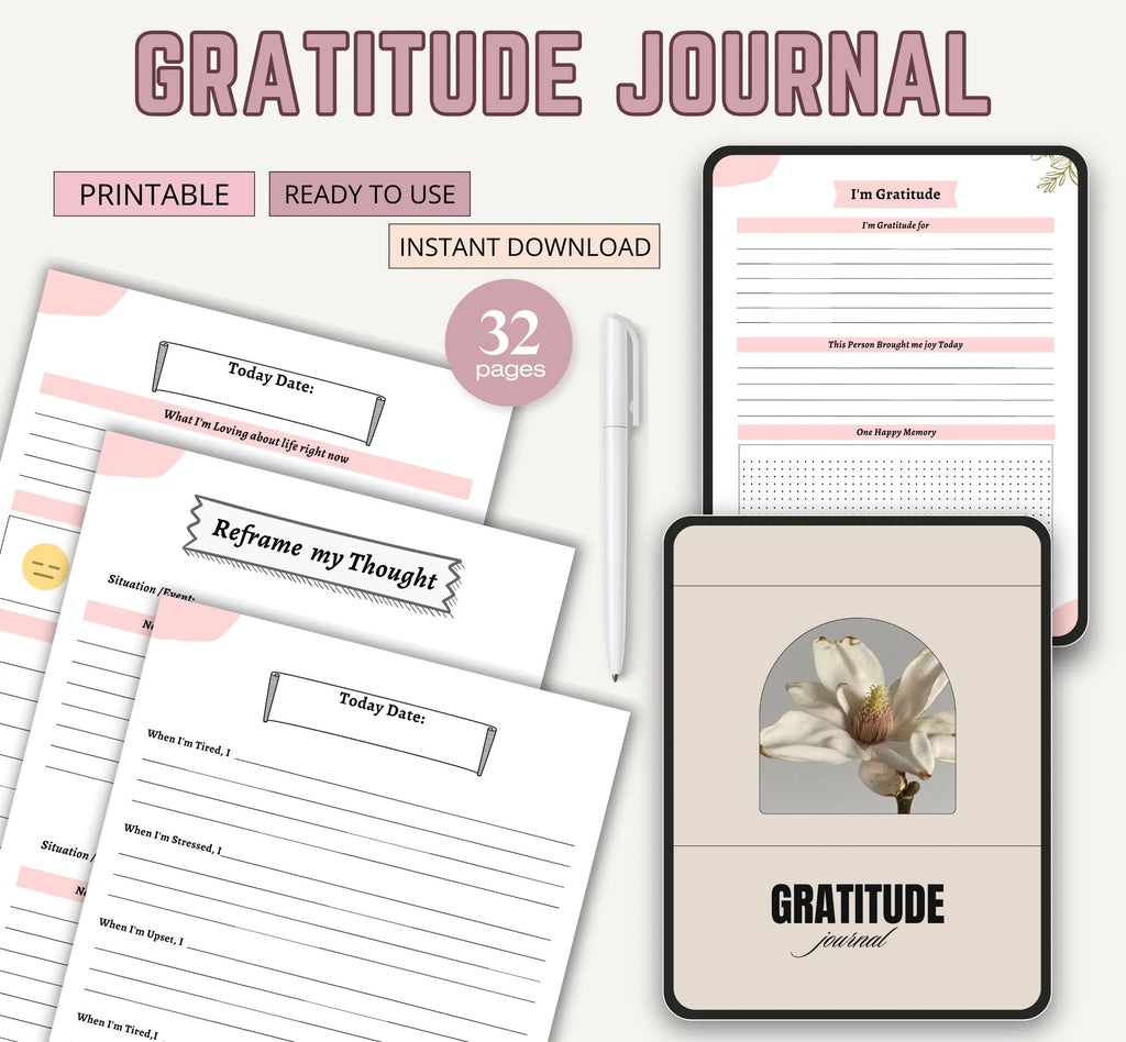 Printable Gratitude Journal, Mindfulness Wellness and Habit Tracker, Gratitude Journal, Daily Gratitude Reflection Journal, Instant Download