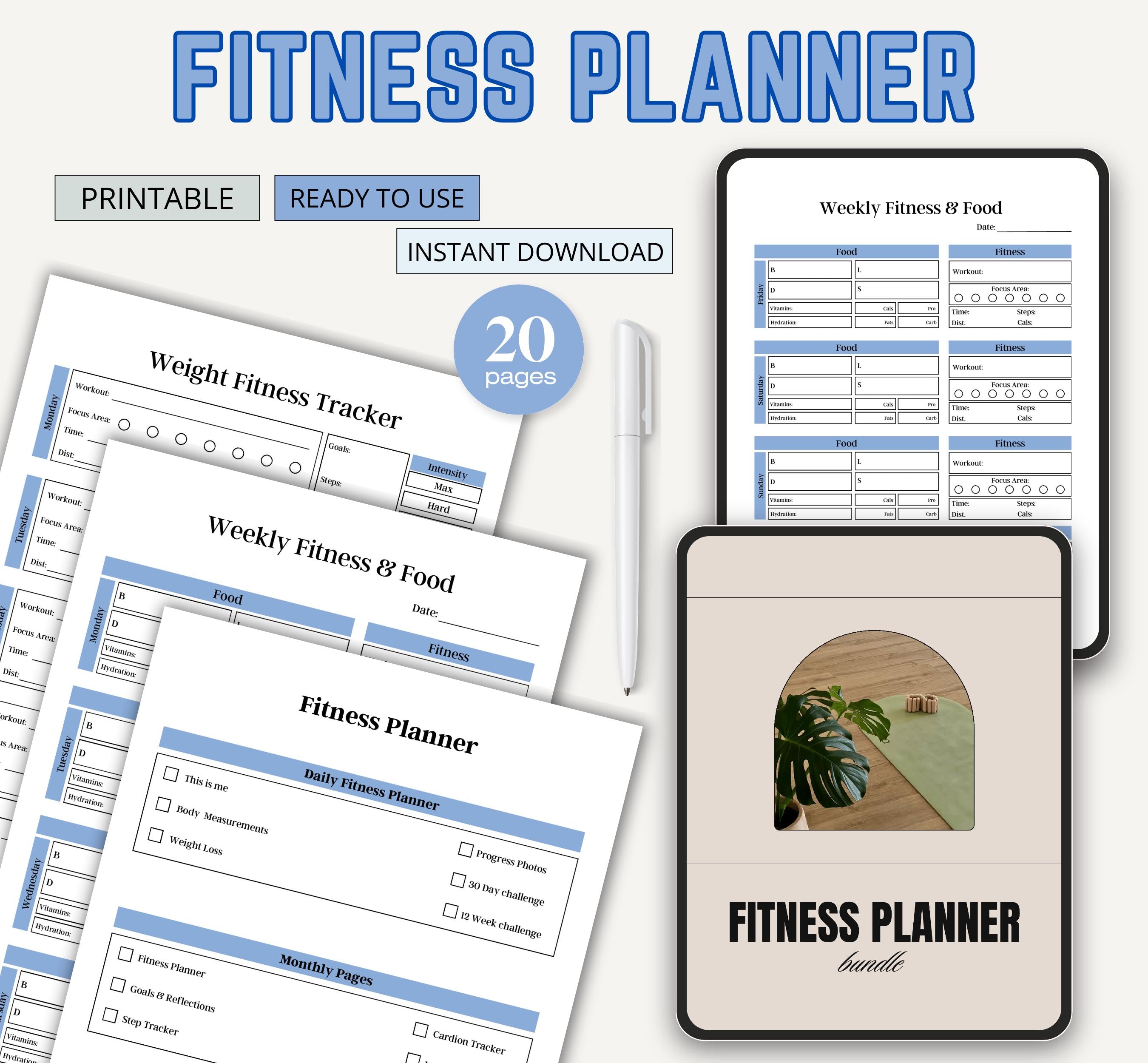 Digital Health & Fitness Planner, Printable Workout Planner, Fitness Journal Template, Weight Loss Tracker, Better Health Care Template