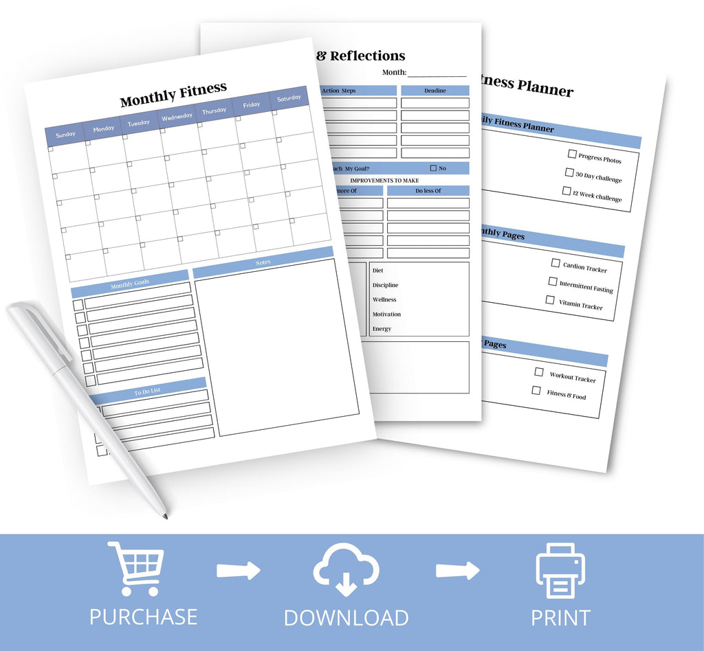 Digital Health & Fitness Planner, Printable Workout Planner, Fitness Journal Template, Weight Loss Tracker, Better Health Care Template