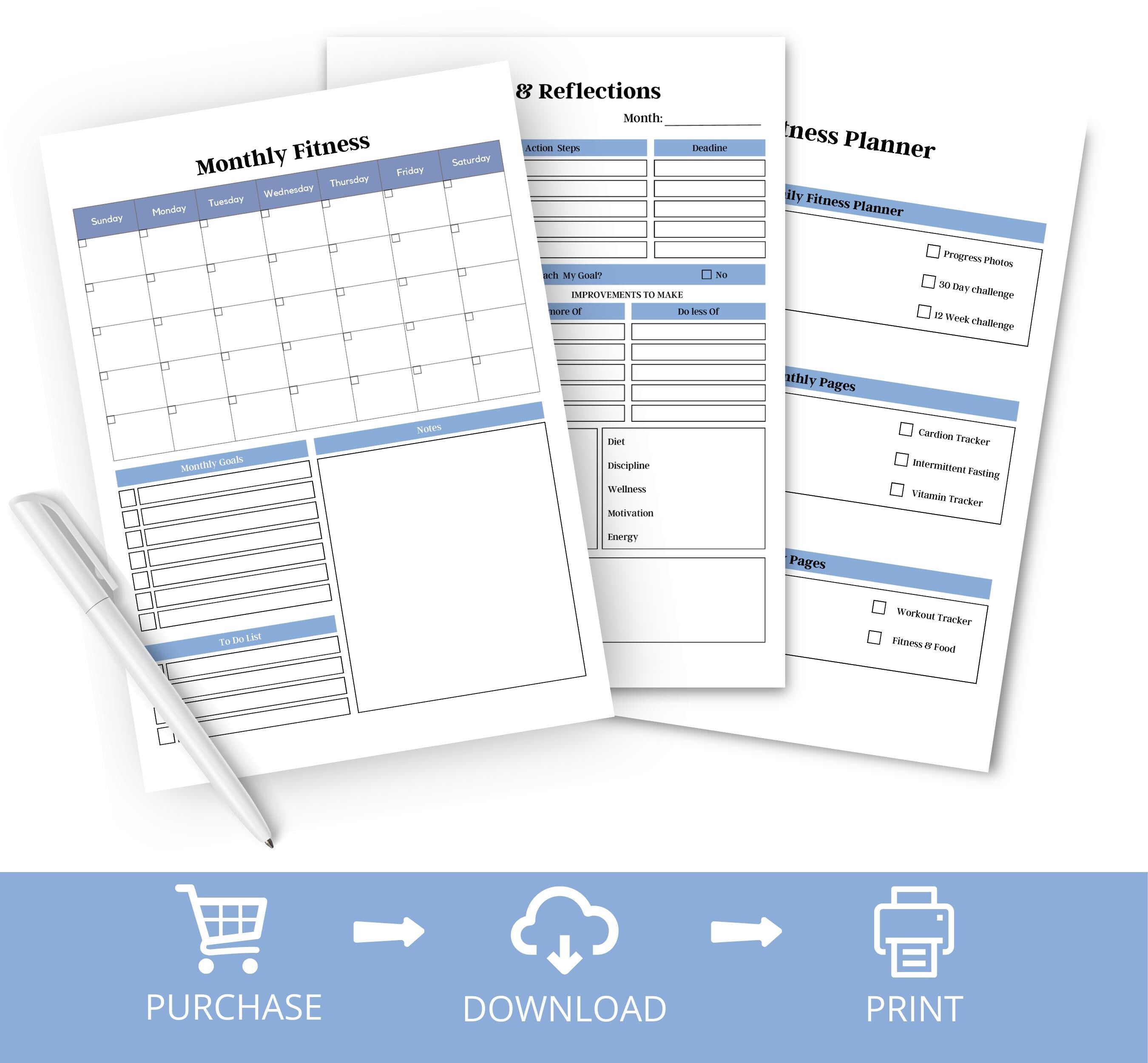 Digital Health & Fitness Planner, Printable Workout Planner, Fitness Journal Template, Weight Loss Tracker, Better Health Care Template