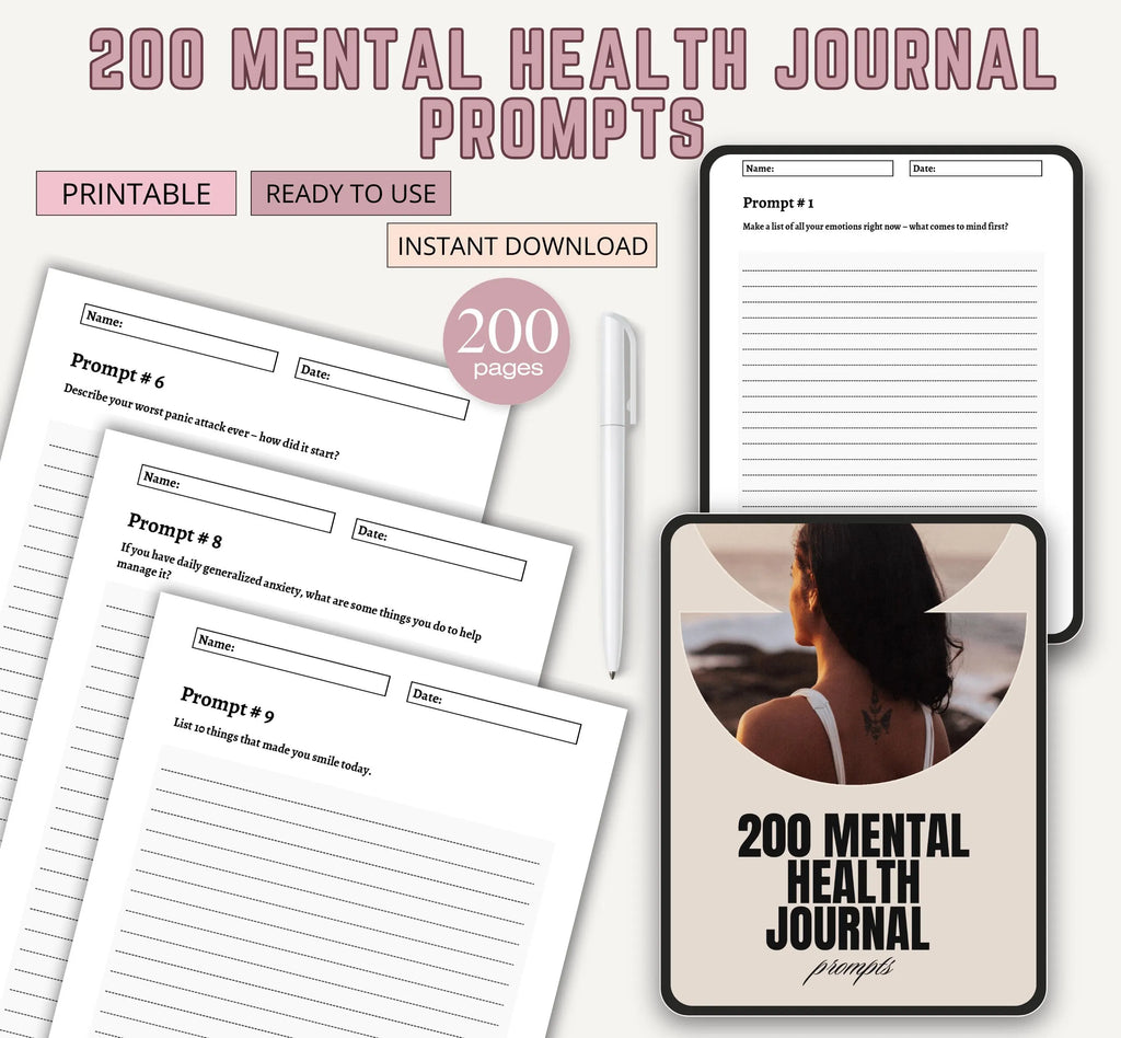 Mental Health Journal Prompts, 200 Prompts About Mental Health, Mental Health Journal, Journal Prompts for Mental Health, Instant Download