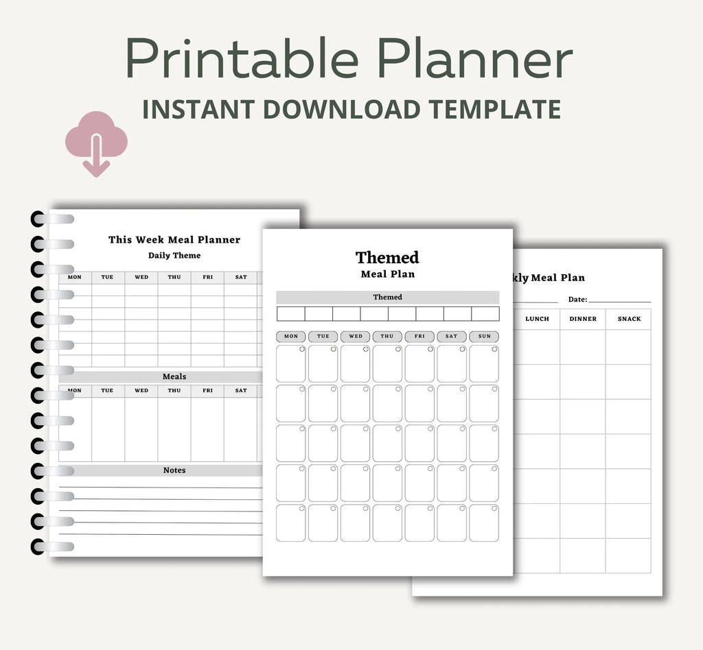 Printable Meal Planner, Weekly Meal Planner Printable Template, 7 Day Menu Plan, Food Planner, Health & Fitness Plan, Instant Download