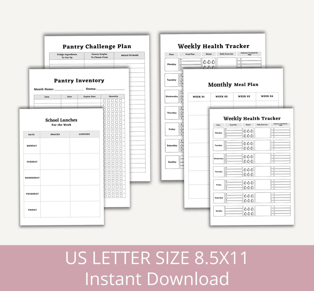 Printable Meal Planner, Weekly Meal Planner Printable Template, 7 Day Menu Plan, Food Planner, Health & Fitness Plan, Instant Download