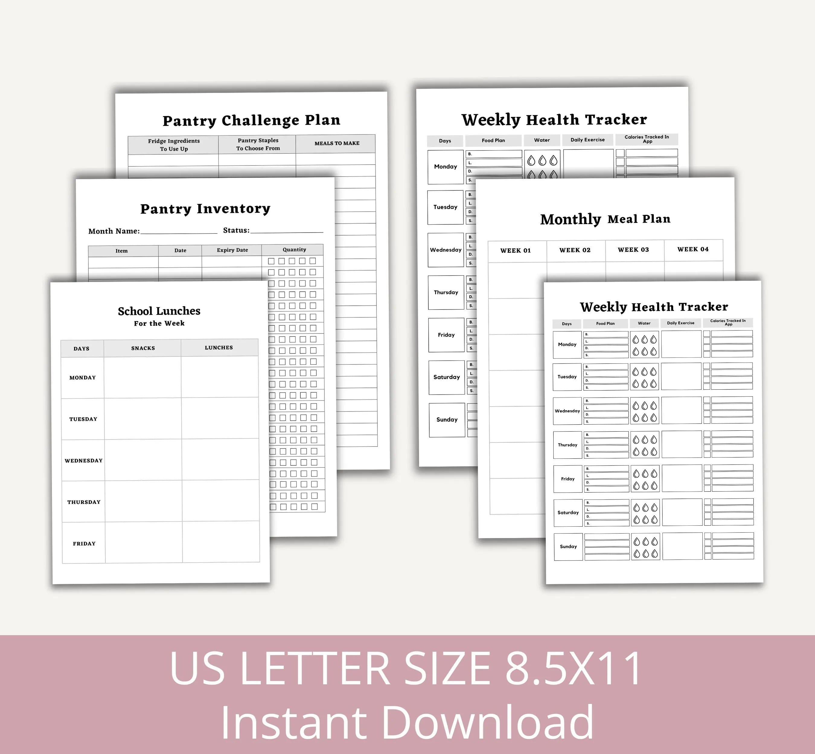 Printable Meal Planner, Weekly Meal Planner Printable Template, 7 Day Menu Plan, Food Planner, Health & Fitness Plan, Instant Download