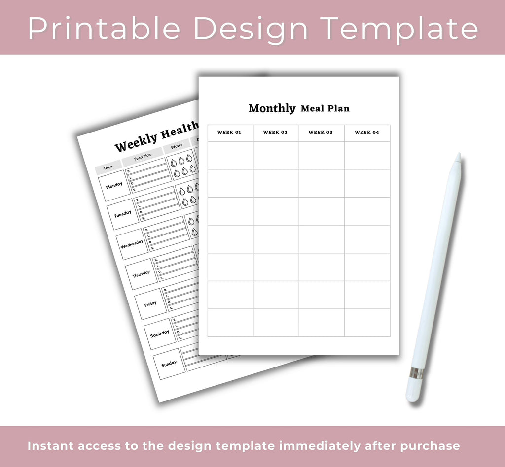 Printable Meal Planner, Weekly Meal Planner Printable Template, 7 Day Menu Plan, Food Planner, Health & Fitness Plan, Instant Download
