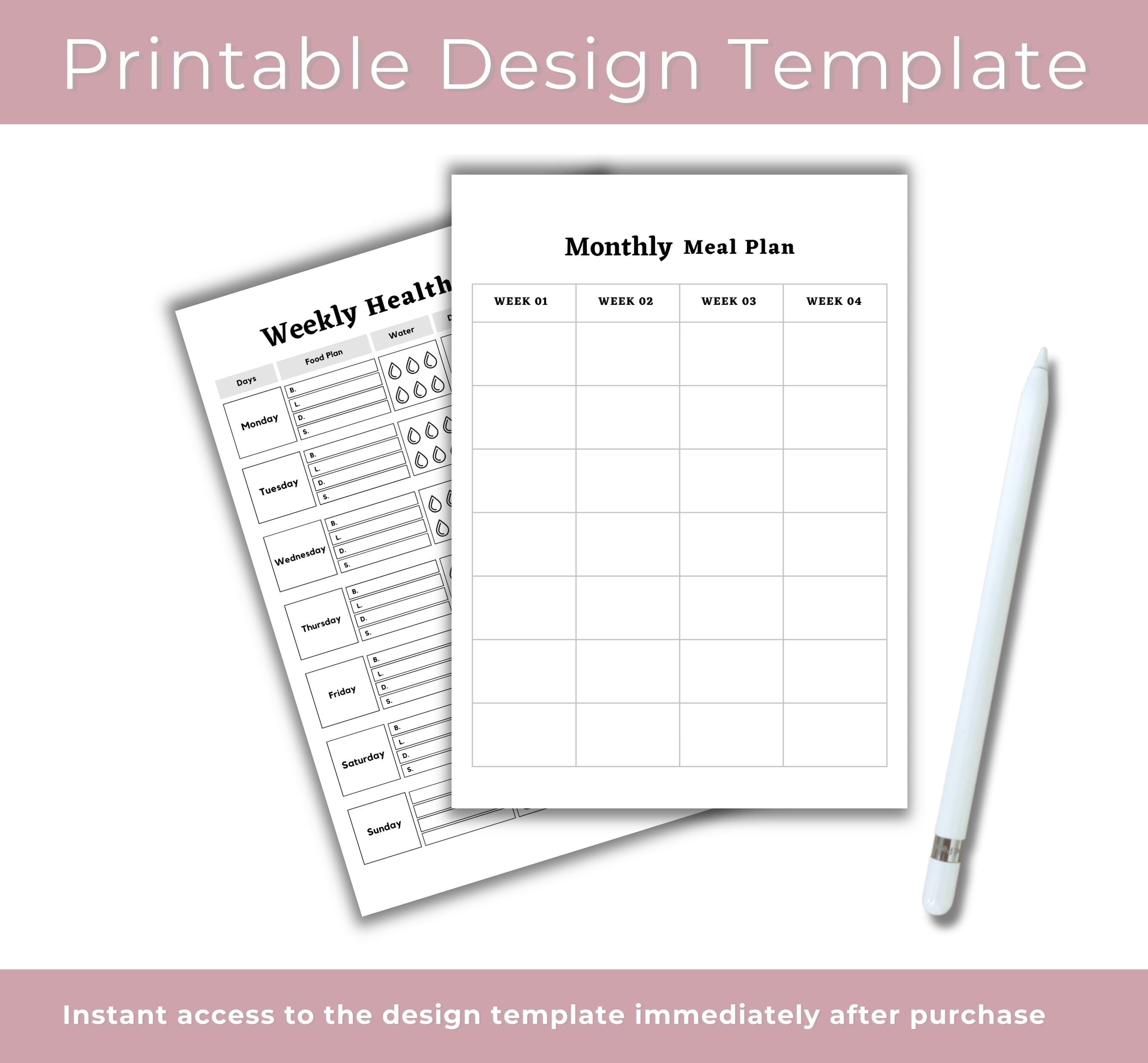 Printable Meal Planner, Weekly Meal Planner Printable Template, 7 Day Menu Plan, Food Planner, Health & Fitness Plan, Instant Download