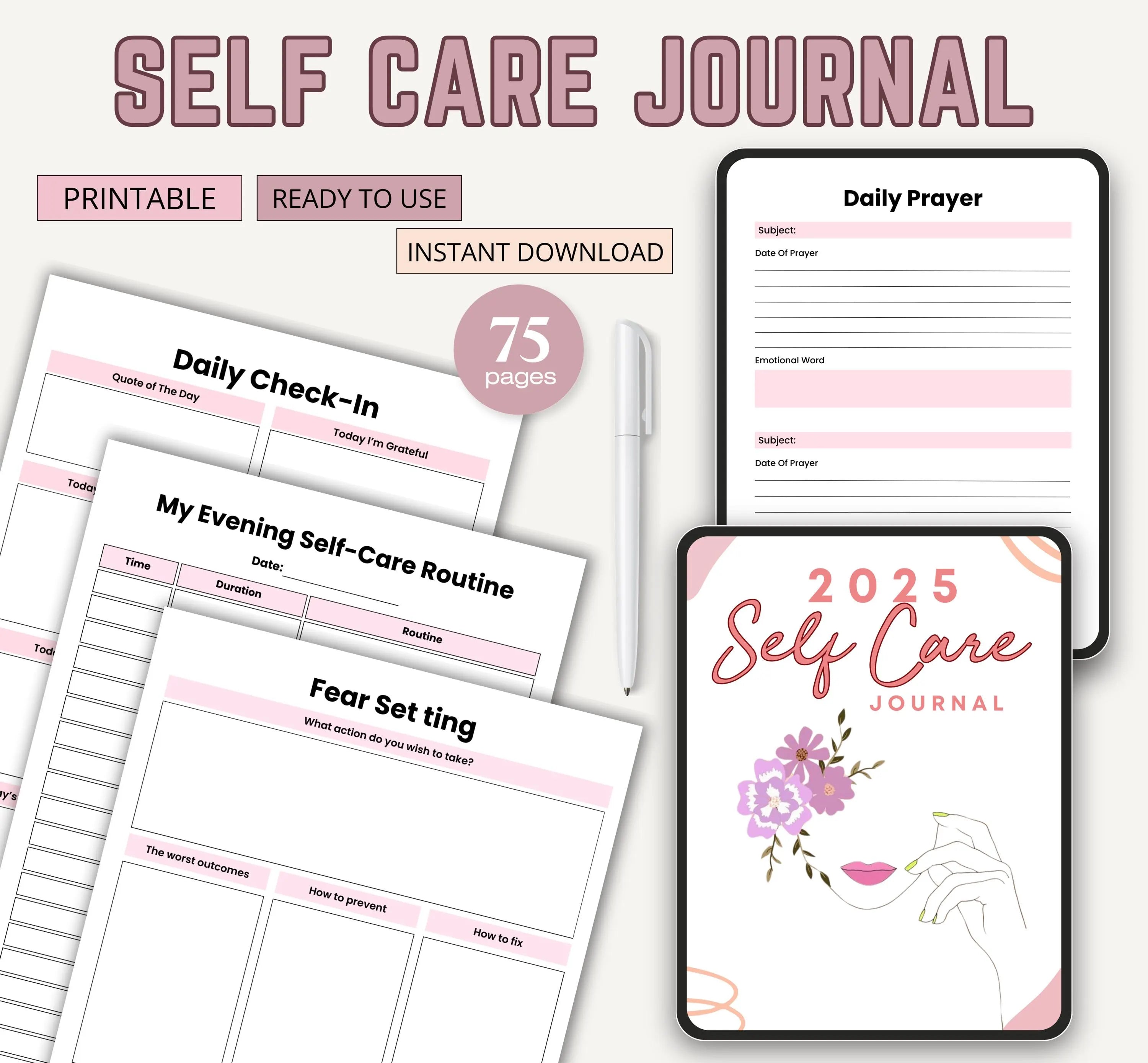 Self Care Printable Journal, Self Care Workbook, Self Love, Gratitude, Stress Management, Wellness Journal, Nutrition Checklist Printable