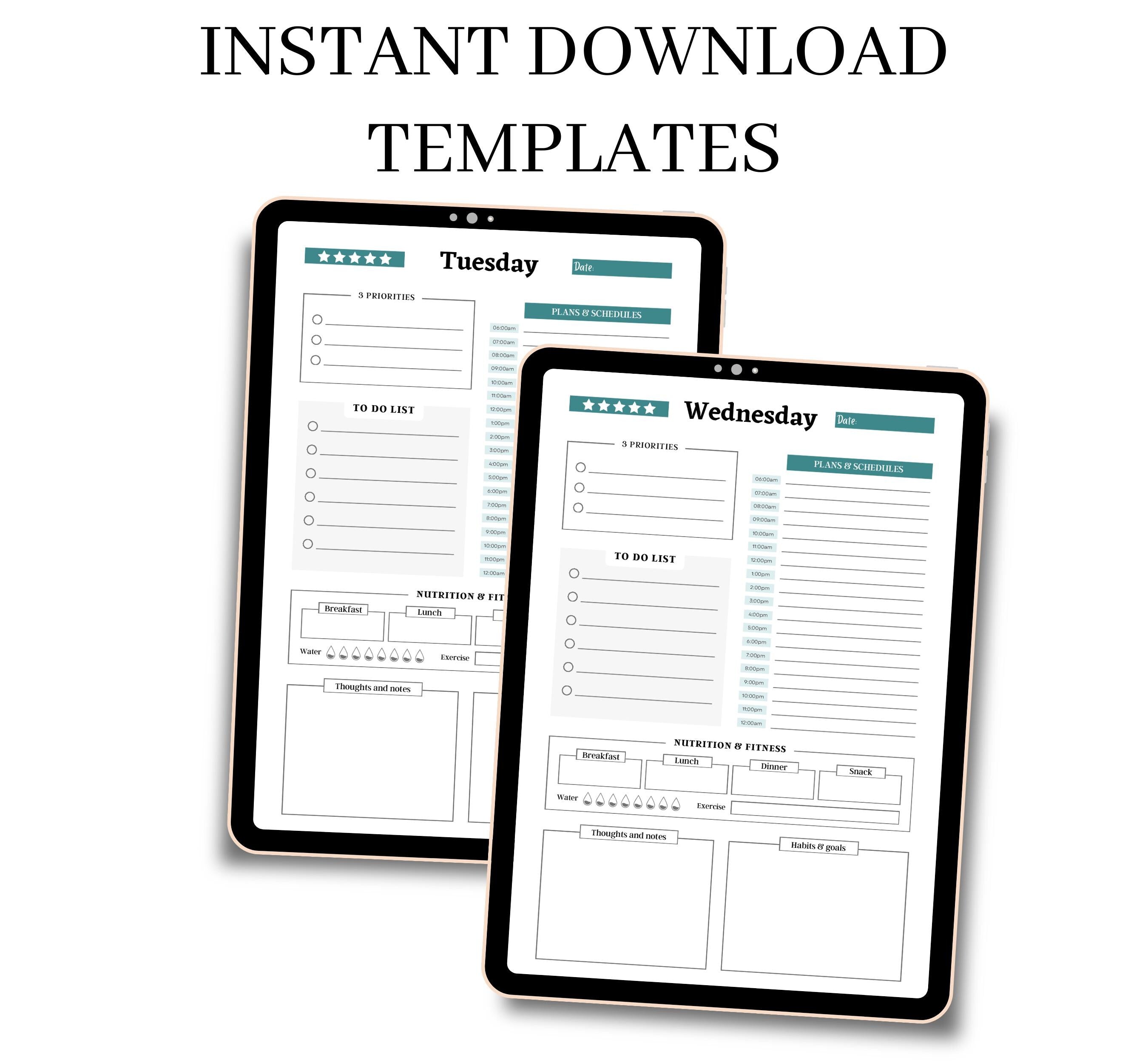 Daily Planner 2025 Printable, Daily Workout Log, Meal Tracker, Printable Daily, Weekly, Monthly Planner, Instant Download Planner Template