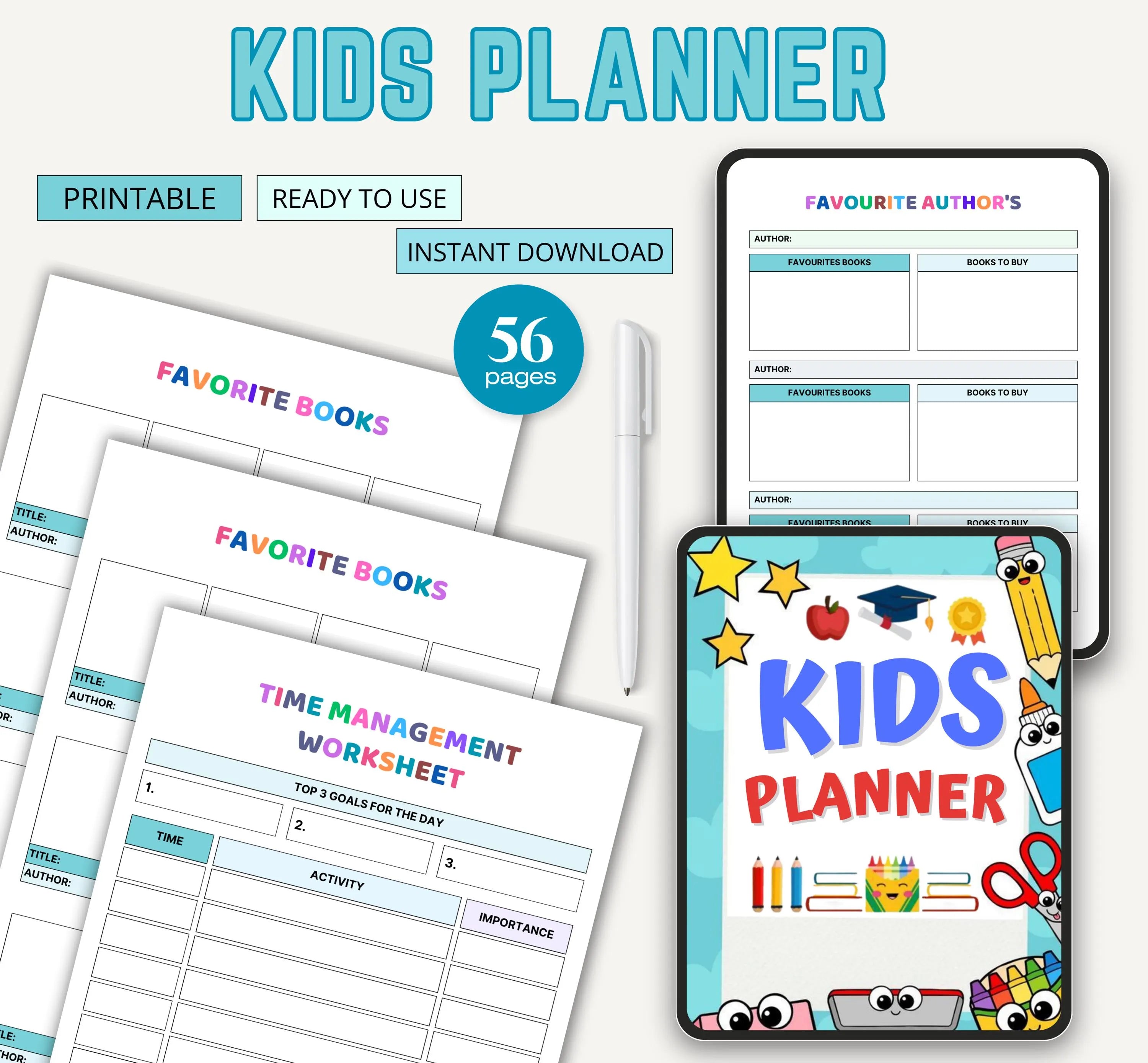 Printable Kids Planner, Kid Daily Planner, Journal for Kids, Daily Weekly Monthly Routine To Do for Kids, Kids Chore Chart, Instant Download