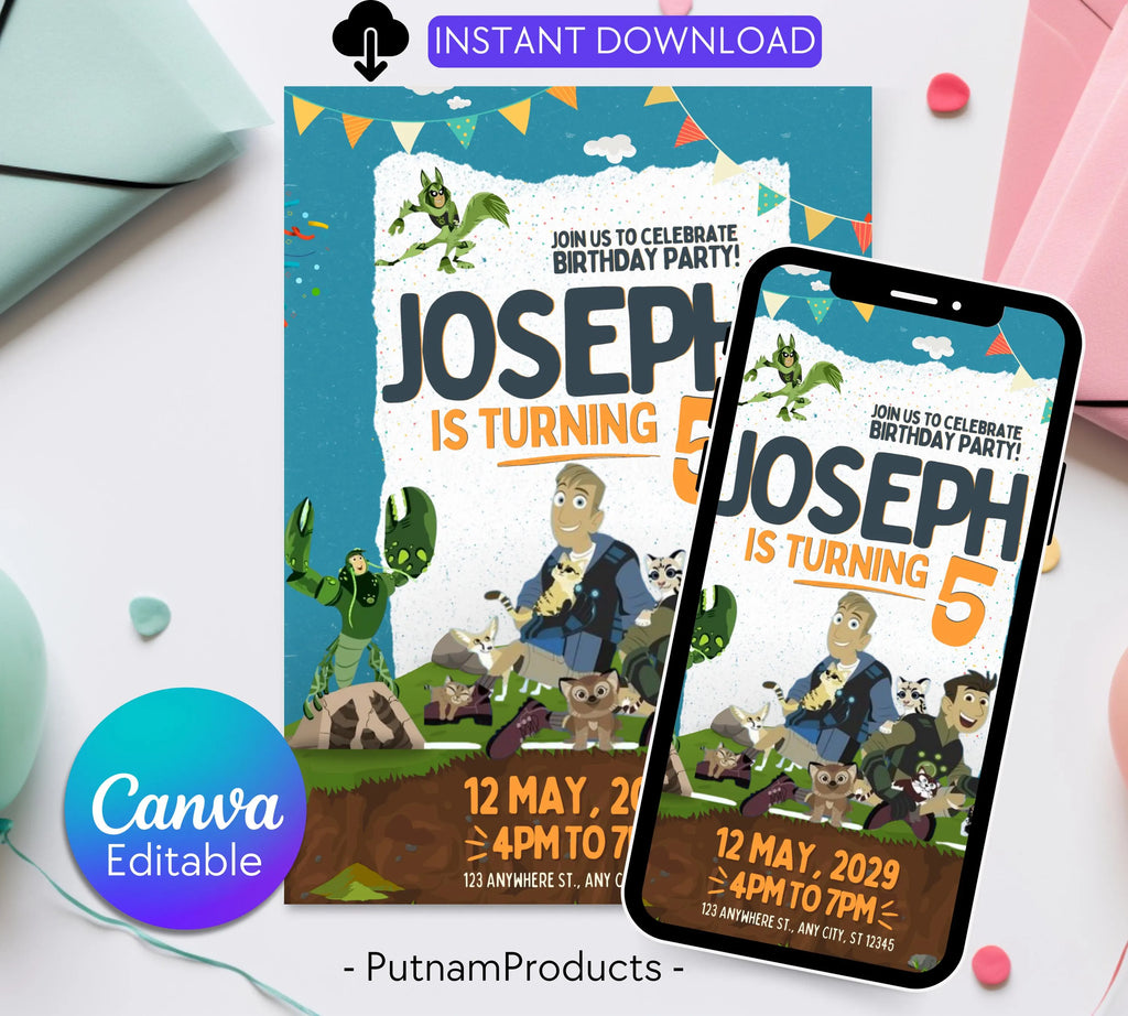 Wild Kratts Birthday Invitation Template| Printable Birthday Party Invitations| Digital Bday Party Invitation Bday Card| Editable Template