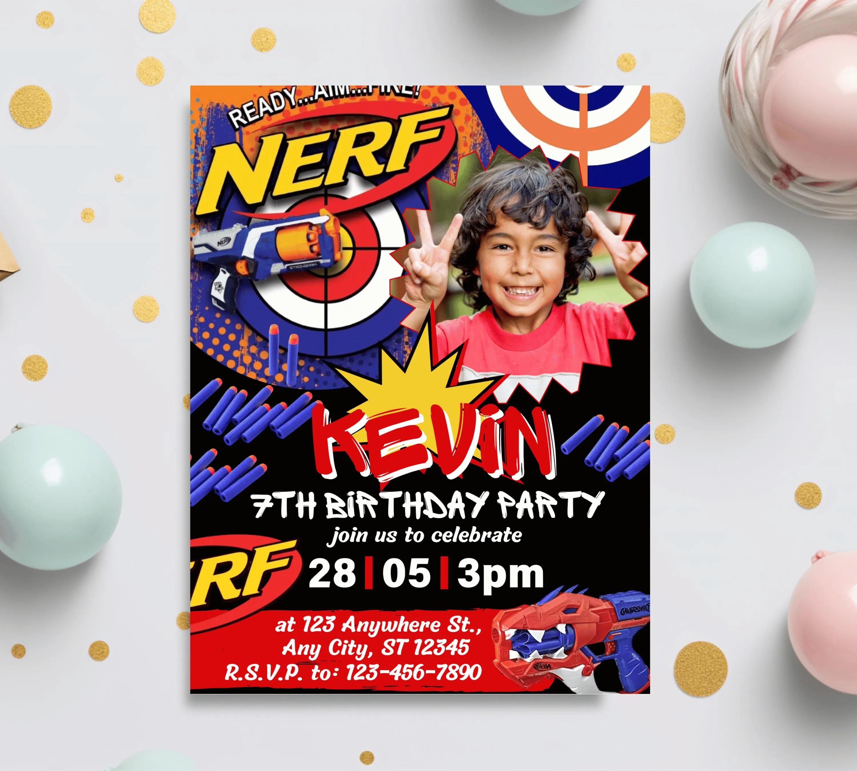 Kids Editable Nerf Birthday Invitation Template Printable Birthday Nerf Party Invitation Digital Kids Party Invite Nerf Party Template Evite