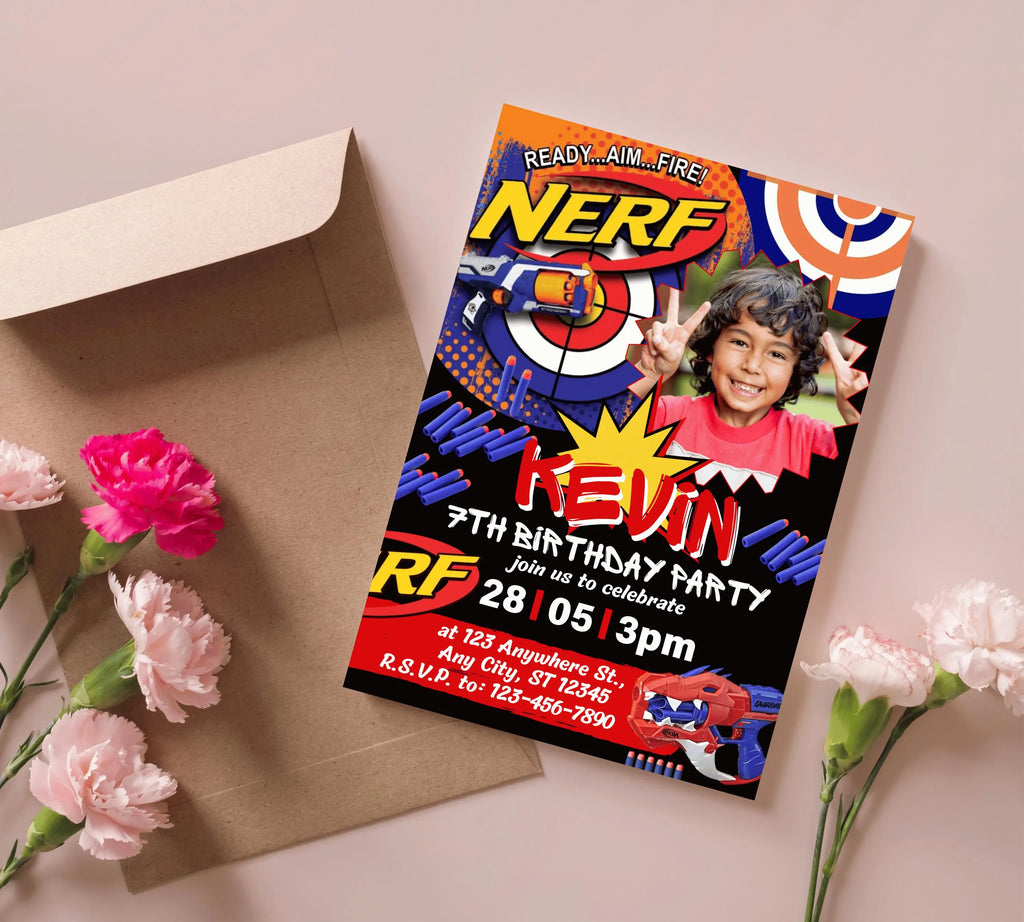 Kids Editable Nerf Birthday Invitation Template Printable Birthday Nerf Party Invitation Digital Kids Party Invite Nerf Party Template Evite
