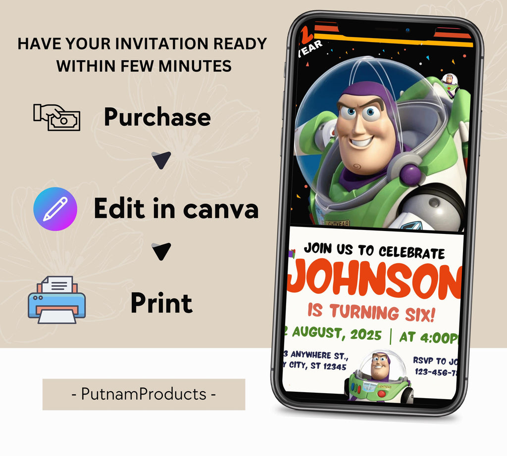 Buzz Lightyear Birthday Invitation Toy Story Birthday Invitation Buzz Digital Invite Buzz Lightyear Birthday Digital Printable Invitation
