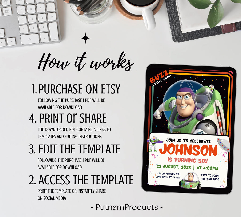 Buzz Lightyear Birthday Invitation Toy Story Birthday Invitation Buzz Digital Invite Buzz Lightyear Birthday Digital Printable Invitation