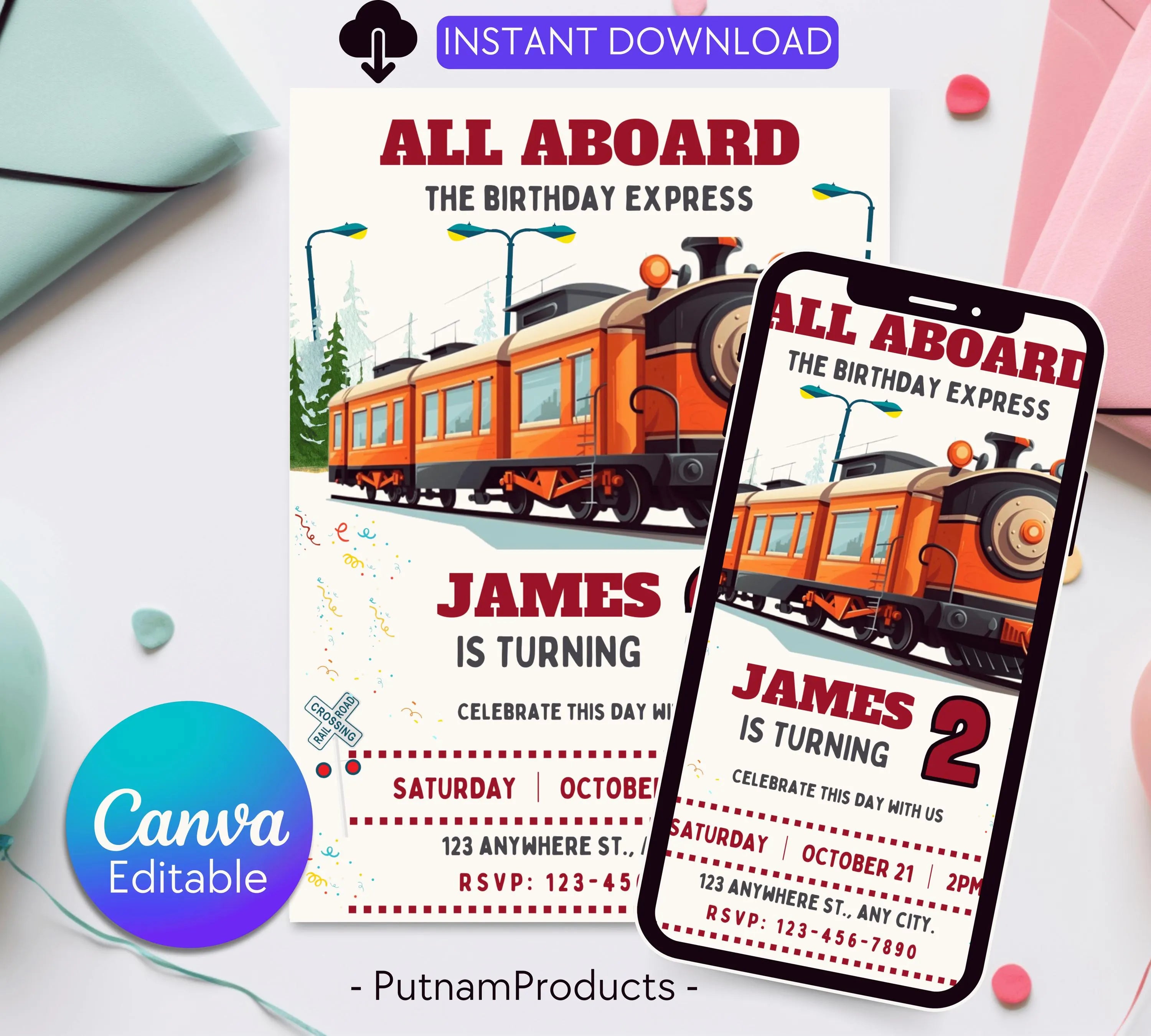 Train Invitation Editable Train Birthday Party Invitation Train Birthday Invite Modern Train Invitation Modern Train Party Invite Template
