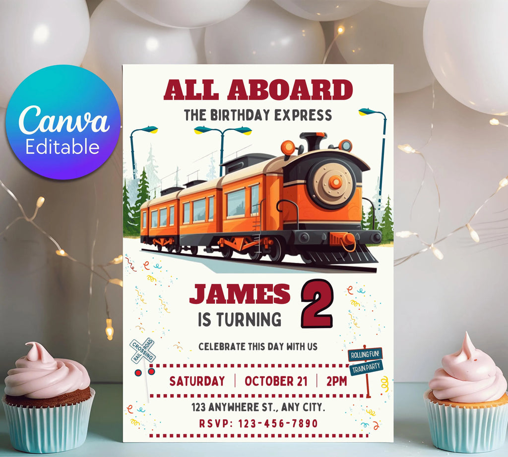 Train Invitation Editable Train Birthday Party Invitation Train Birthday Invite Modern Train Invitation Modern Train Party Invite Template