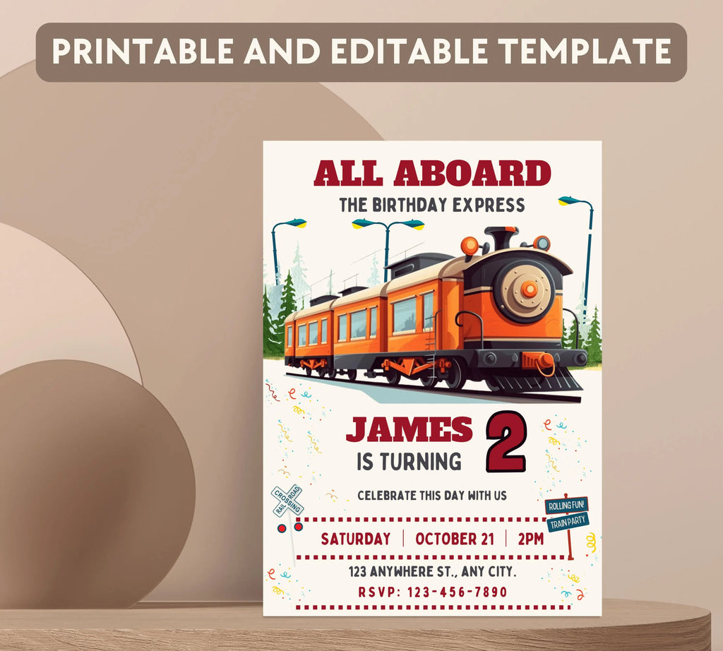 Train Invitation Editable Train Birthday Party Invitation Train Birthday Invite Modern Train Invitation Modern Train Party Invite Template