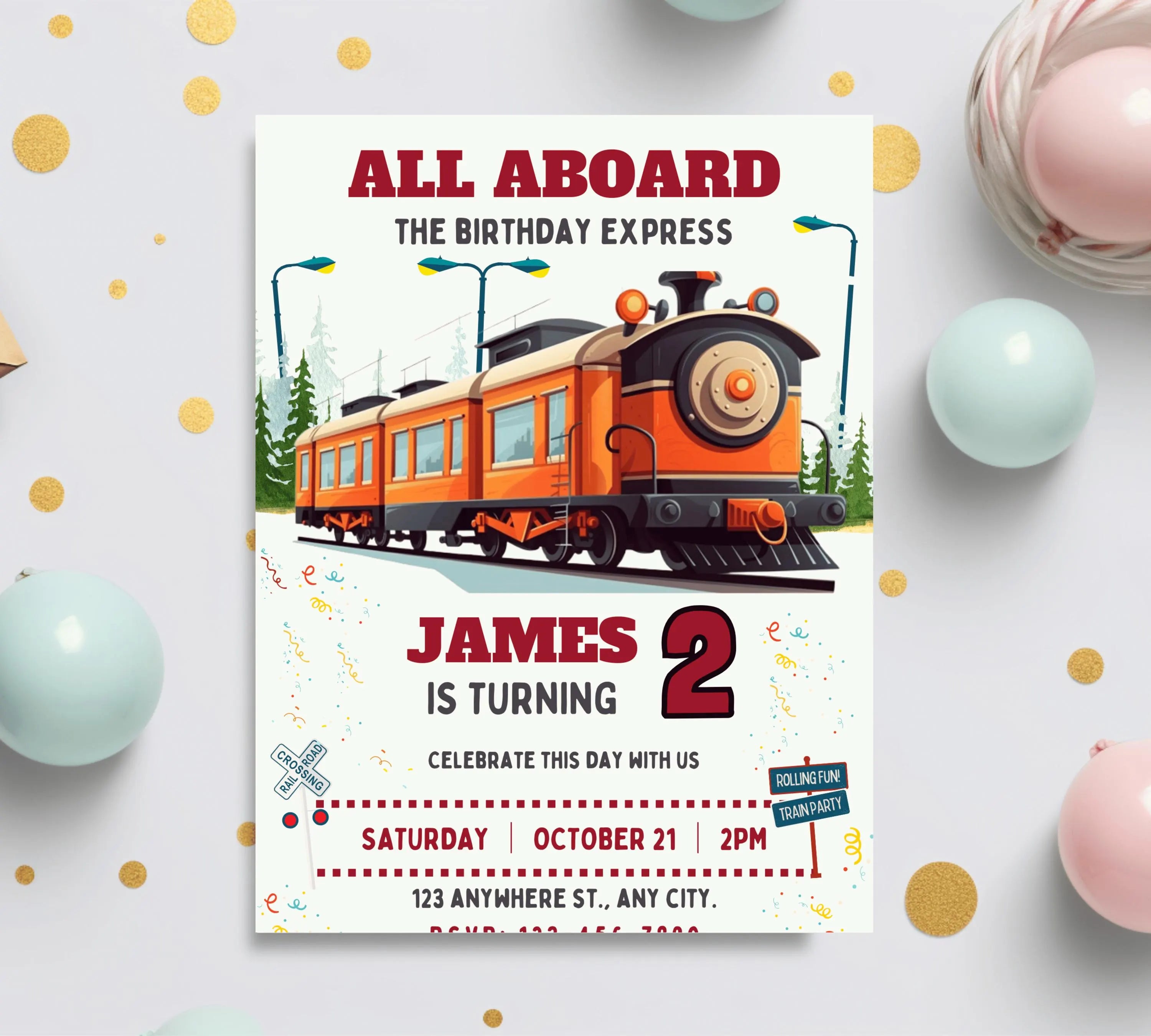 Train Invitation Editable Train Birthday Party Invitation Train Birthday Invite Modern Train Invitation Modern Train Party Invite Template