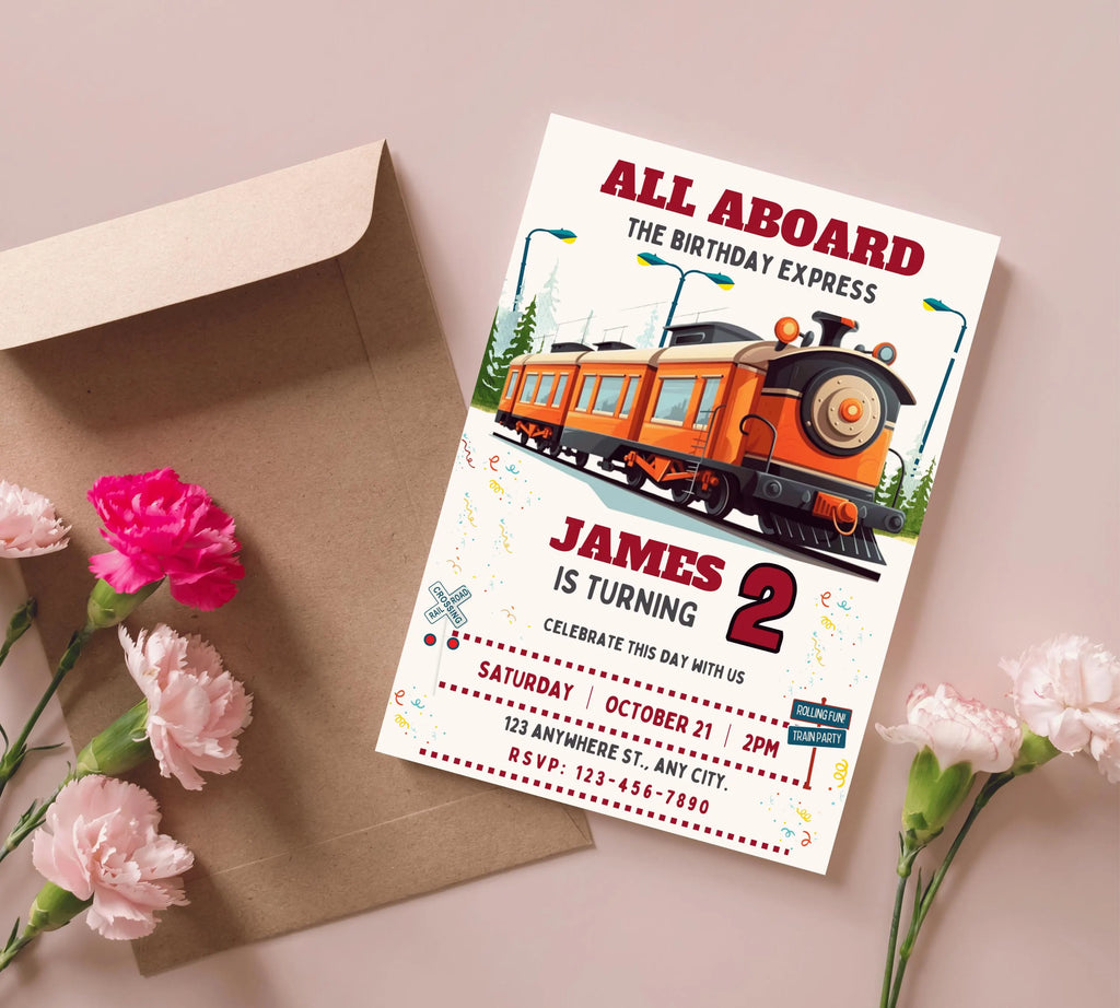 Train Invitation Editable Train Birthday Party Invitation Train Birthday Invite Modern Train Invitation Modern Train Party Invite Template