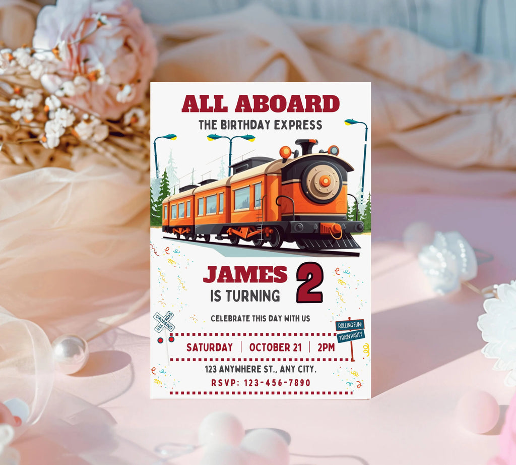 Train Invitation Editable Train Birthday Party Invitation Train Birthday Invite Modern Train Invitation Modern Train Party Invite Template