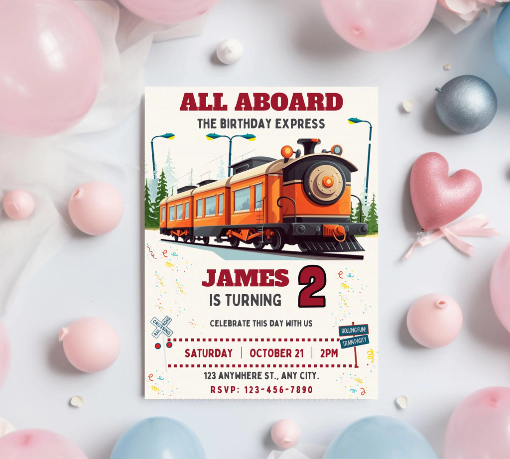 Train Invitation Editable Train Birthday Party Invitation Train Birthday Invite Modern Train Invitation Modern Train Party Invite Template