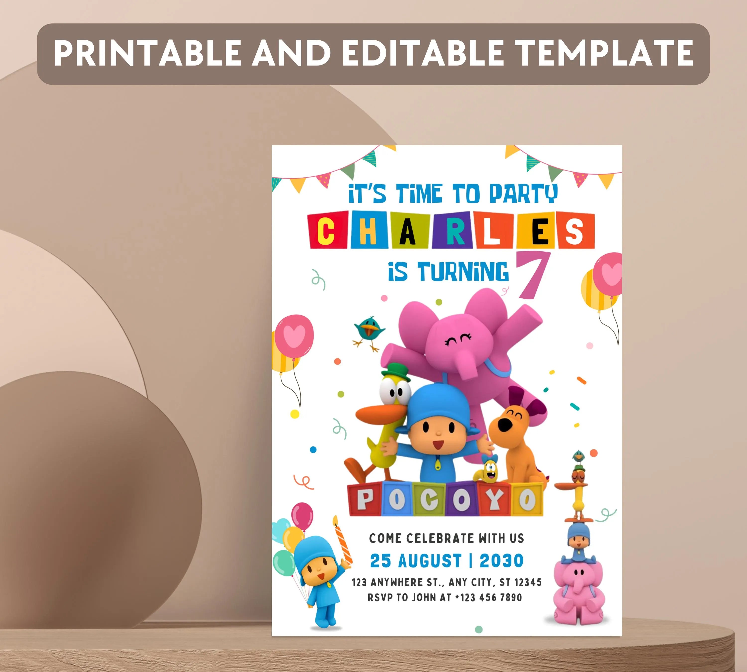 Editable Pocoyo Birthday invitation Pocoyo Invitation Pocoyo Party Kids Invite Printable and Editable Digital Kids Birthday Party Template