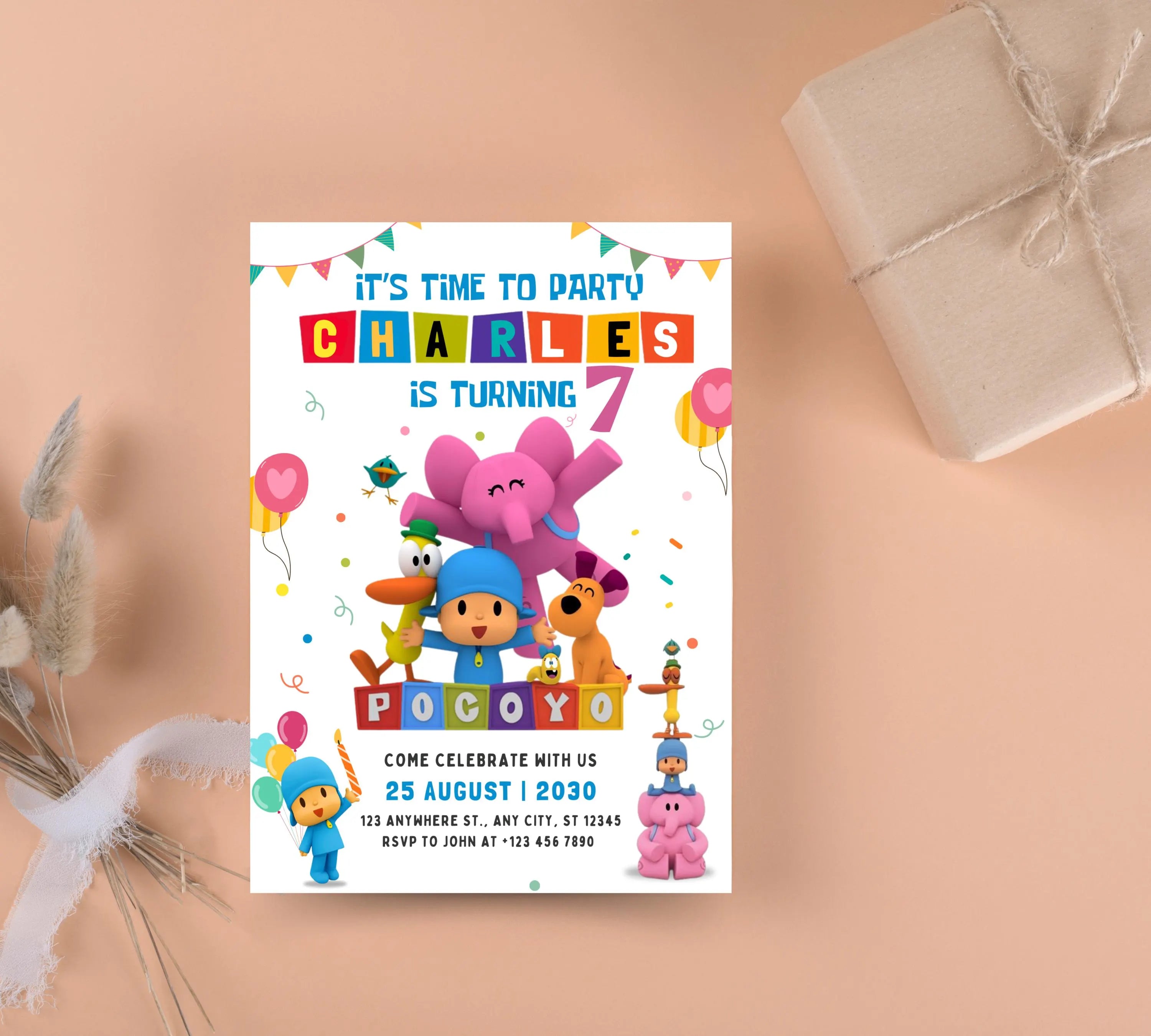 Editable Pocoyo Birthday invitation Pocoyo Invitation Pocoyo Party Kids Invite Printable and Editable Digital Kids Birthday Party Template