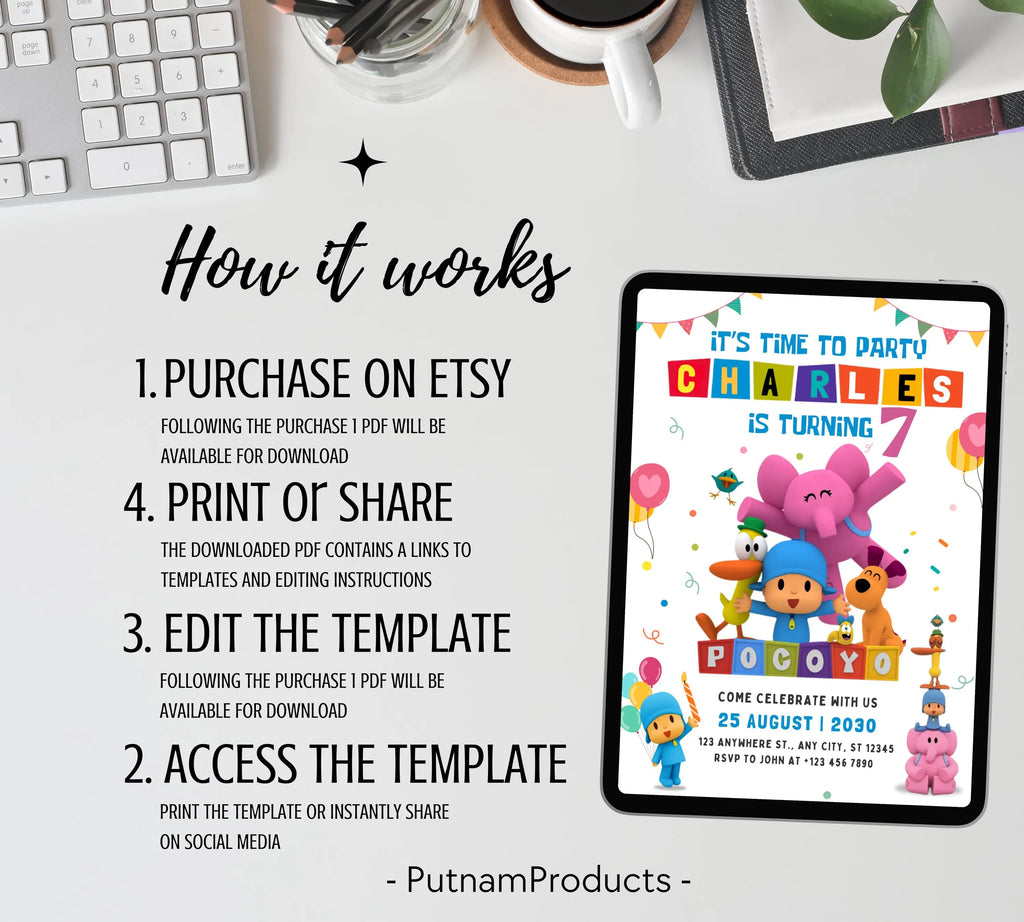 Editable Pocoyo Birthday invitation Pocoyo Invitation Pocoyo Party Kids Invite Printable and Editable Digital Kids Birthday Party Template