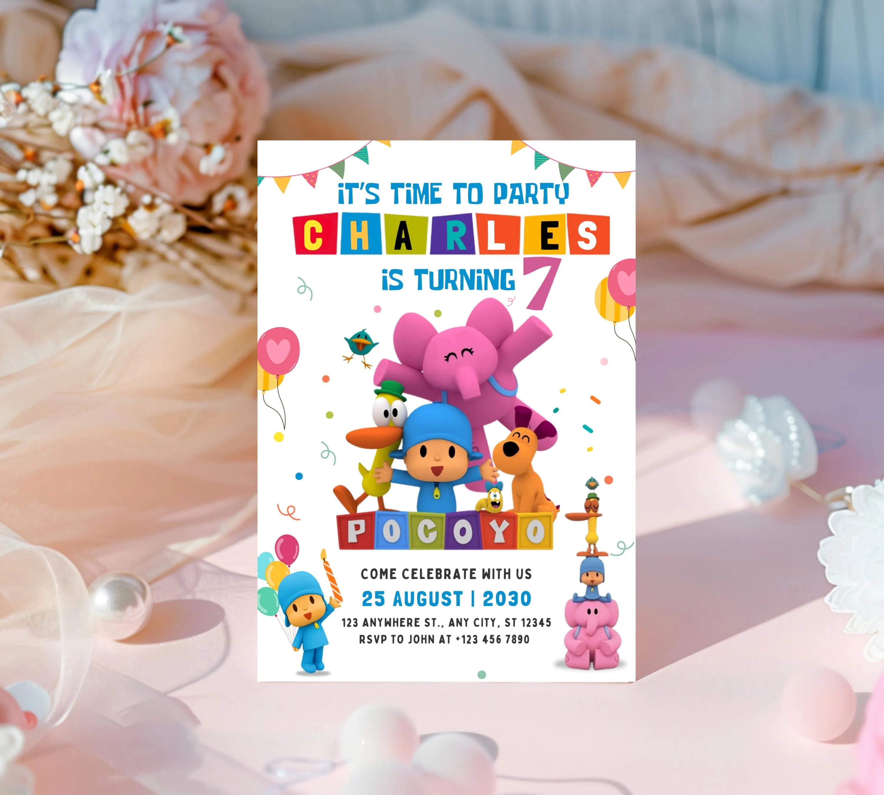 Editable Pocoyo Birthday invitation Pocoyo Invitation Pocoyo Party Kids Invite Printable and Editable Digital Kids Birthday Party Template