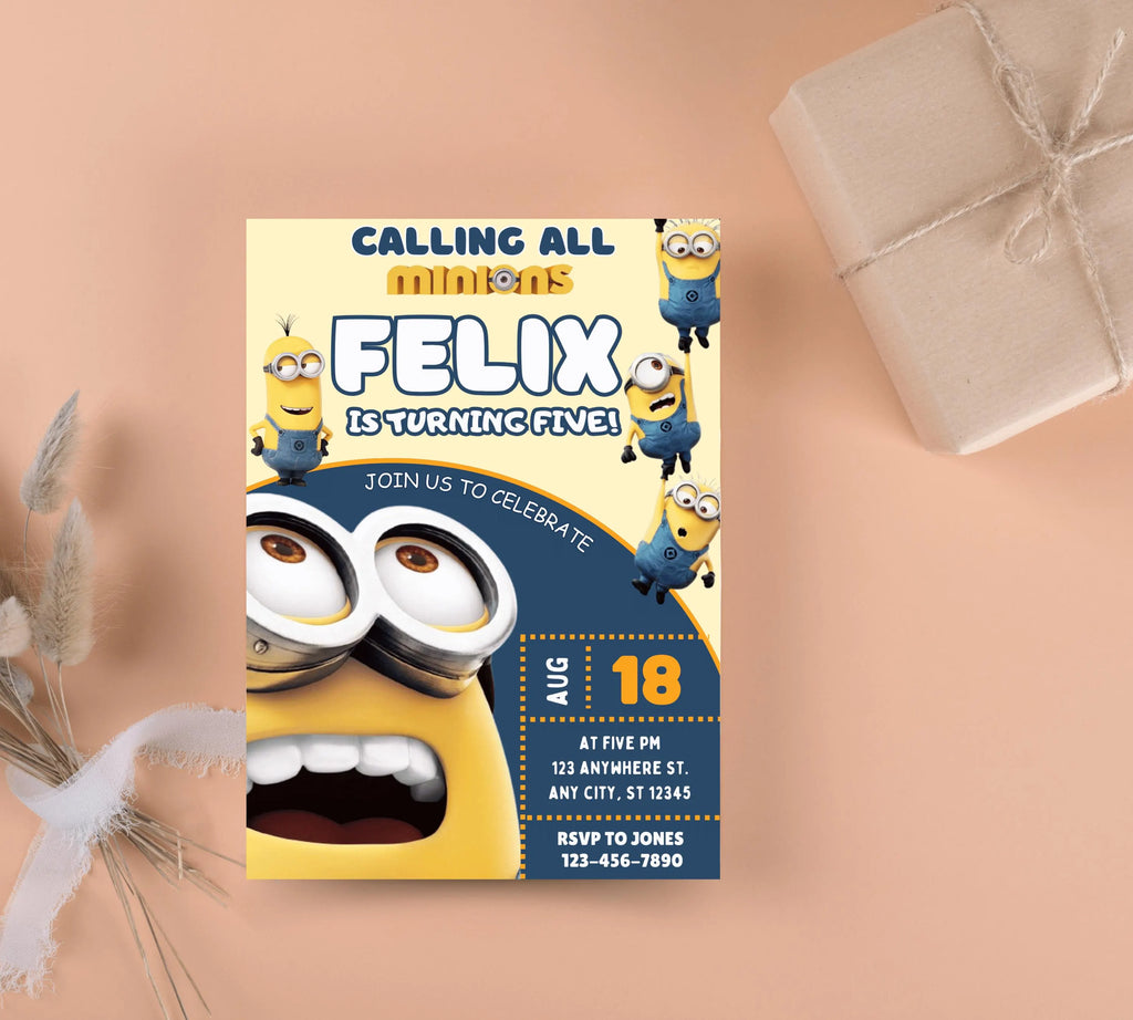 Printable Minion kid birthday party invitation template Boy birthday party invite Minion themed any age Digital Kids Party Invite Template