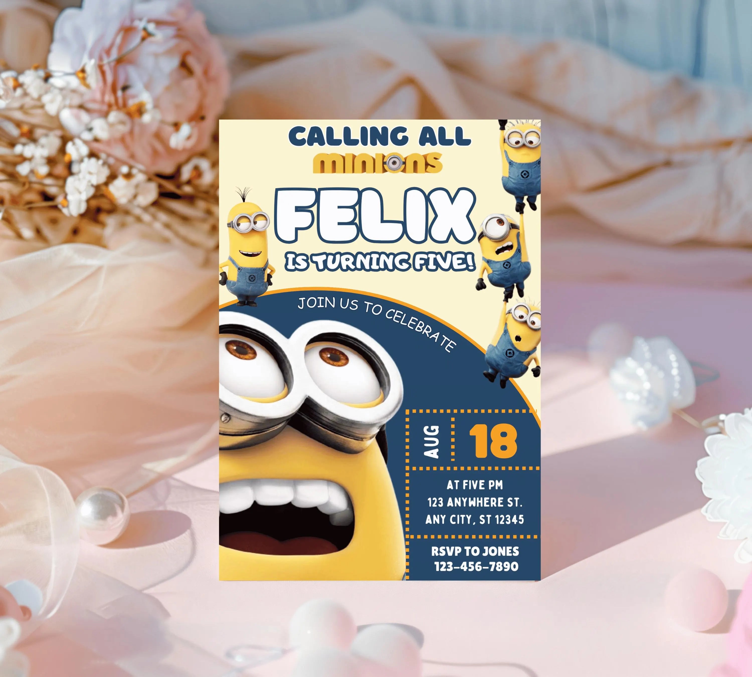 Printable Minion kid birthday party invitation template Boy birthday party invite Minion themed any age Digital Kids Party Invite Template