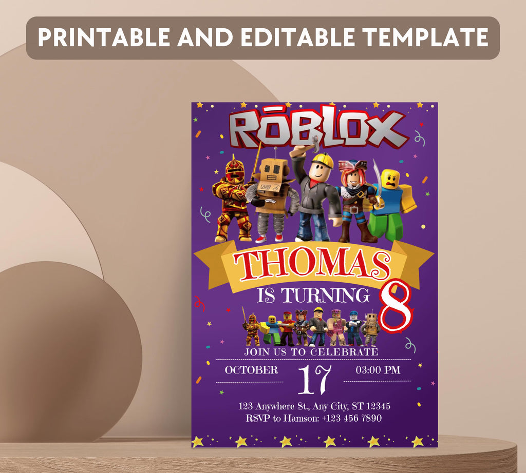 Editable Roblox Invitation Roblox Invite Game Party Roblox Boys Birthday Invitation Template Game Birthday Kid Roblox Roblox Invite Template