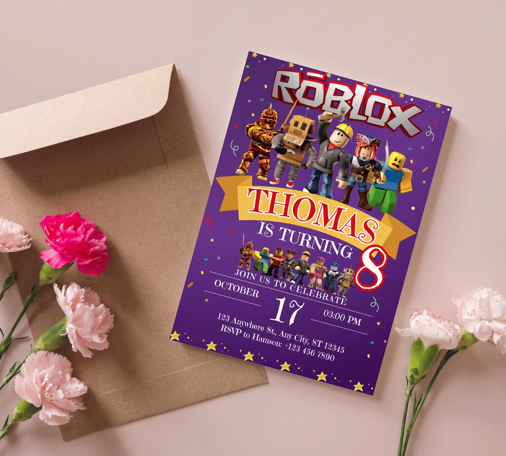 Editable Roblox Invitation Roblox Invite Game Party Roblox Boys Birthday Invitation Template Game Birthday Kid Roblox Roblox Invite Template