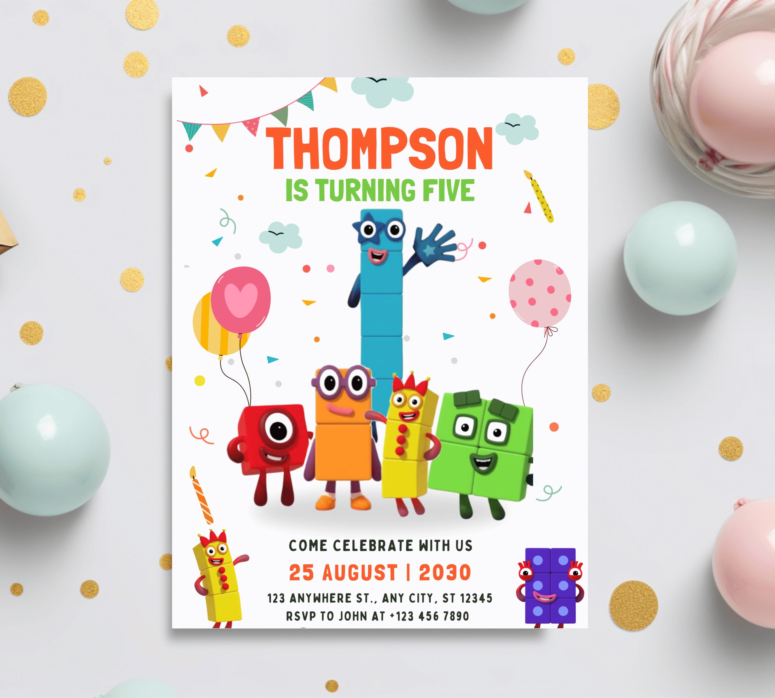 Editable Number blocks, Birthday Invitation, Printable Birthday Party Invite, Digital Kid Party Invite, Number Inspired Birthday Invitation