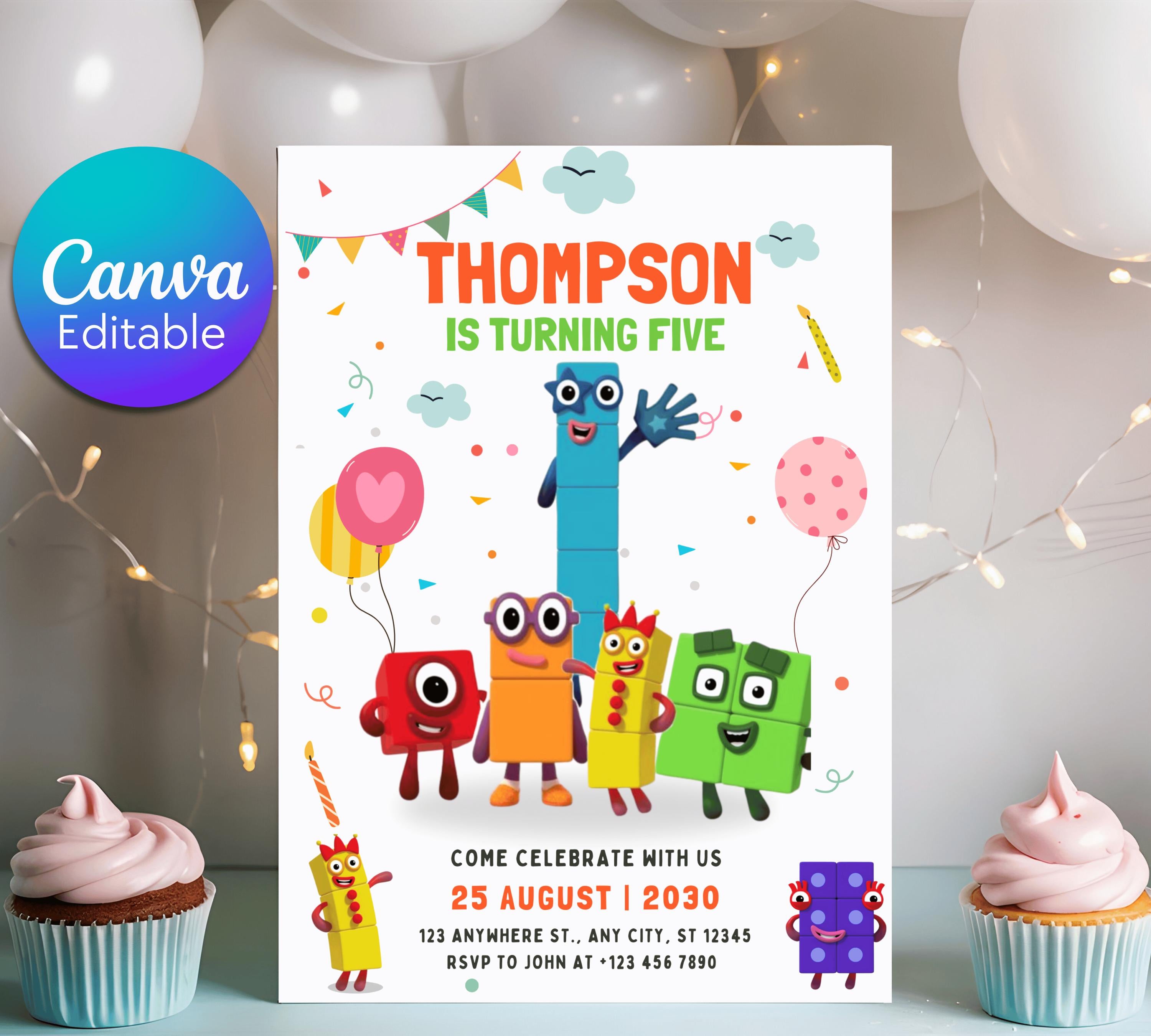 Editable Number blocks, Birthday Invitation, Printable Birthday Party Invite, Digital Kid Party Invite, Number Inspired Birthday Invitation