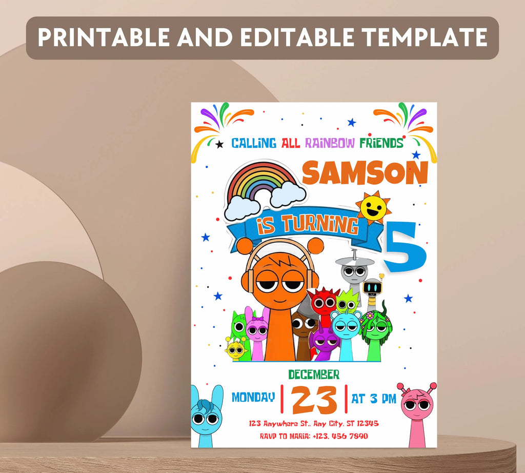 Editable Rainbow Friends Birthday Invitation, Rainbow Birthday Invite Rainbow, Birthday Invite, Rainbow Friends Birthday Invitations