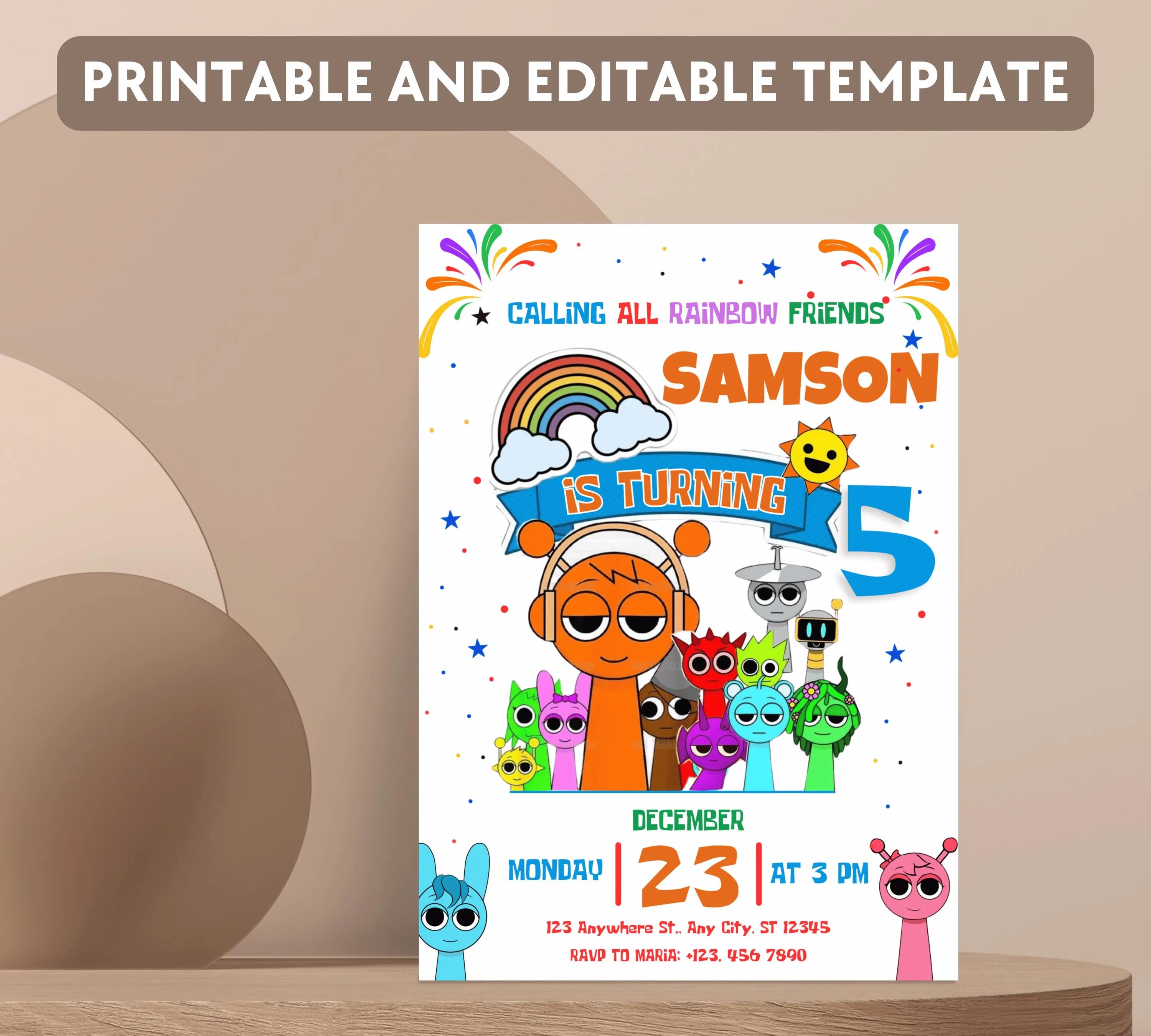 Editable Rainbow Friends Birthday Invitation, Rainbow Birthday Invite Rainbow, Birthday Invite, Rainbow Friends Birthday Invitations