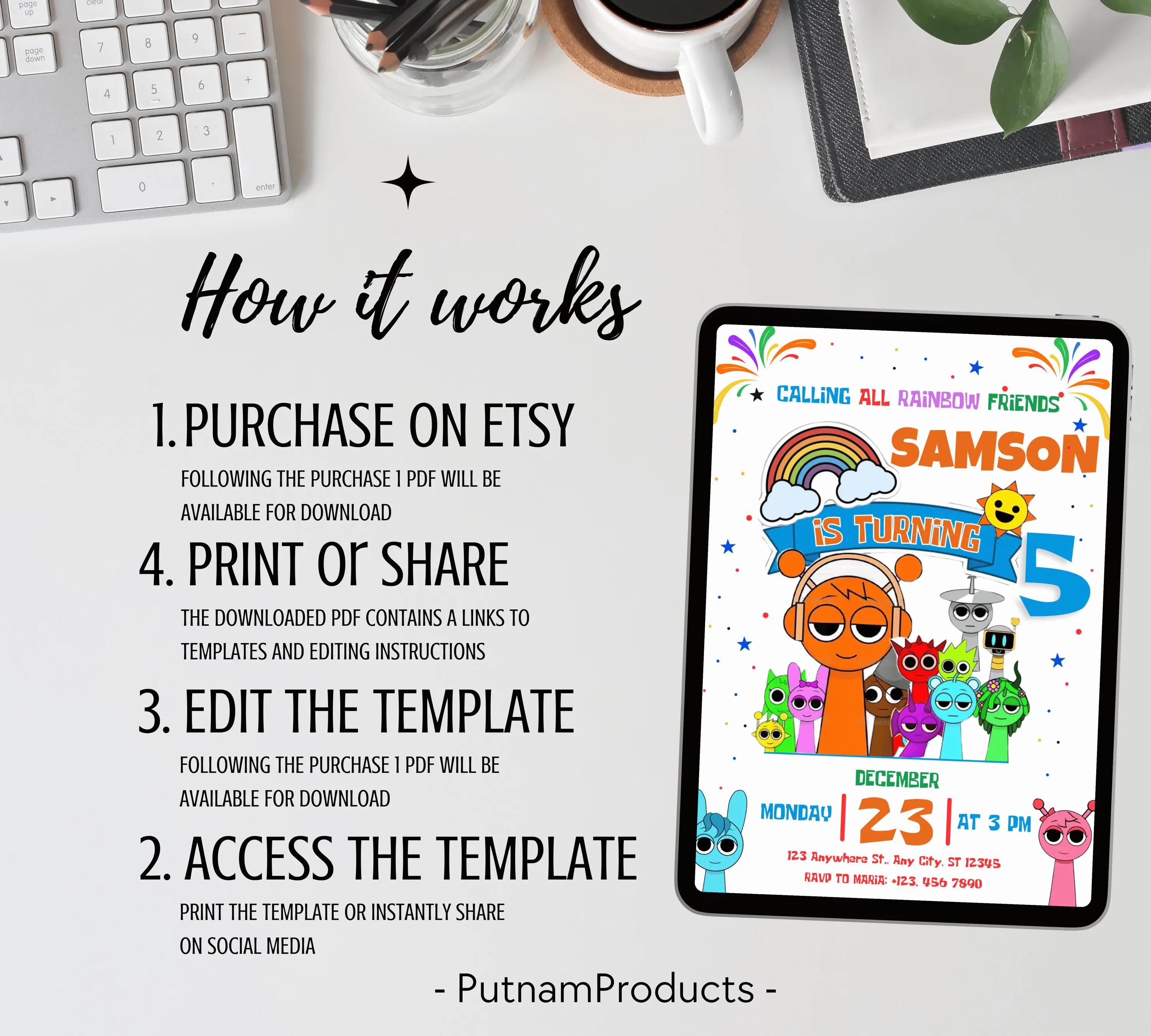 Editable Rainbow Friends Birthday Invitation, Rainbow Birthday Invite Rainbow, Birthday Invite, Rainbow Friends Birthday Invitations